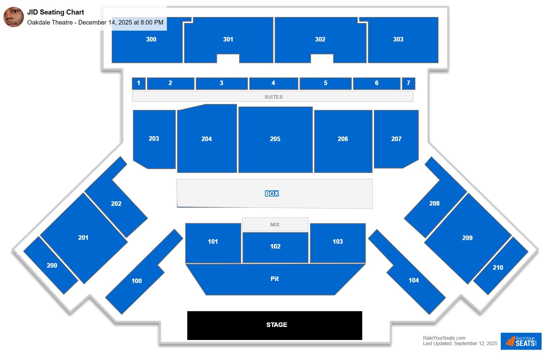 JID seating chart Oakdale Theatre