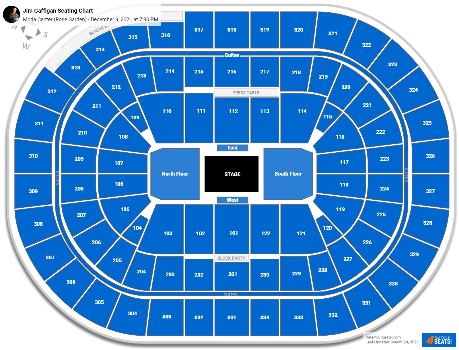 Jim Gaffigan seating chart Moda Center (Rose Garden)