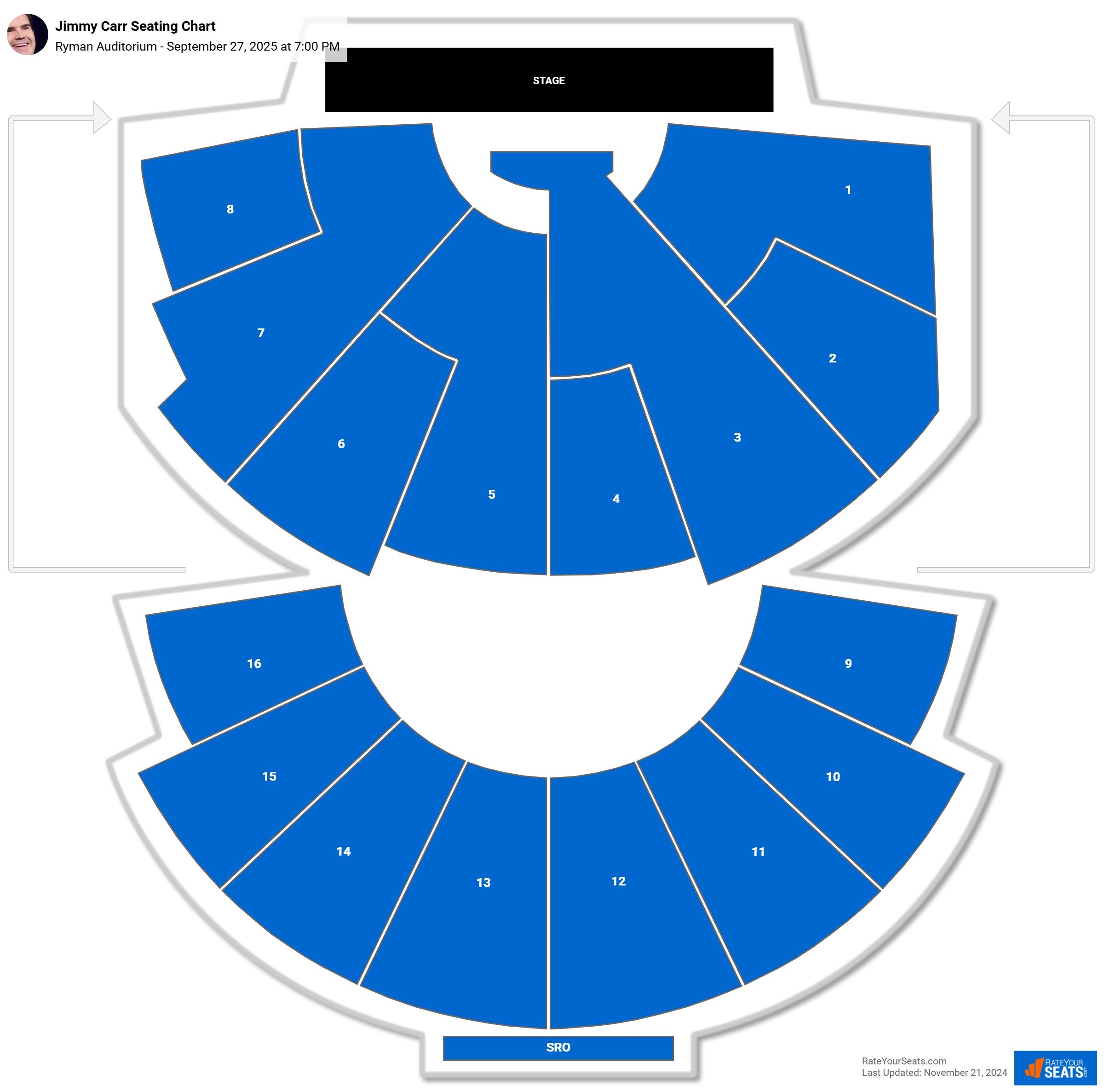 Jimmy Carr seating chart Ryman Auditorium