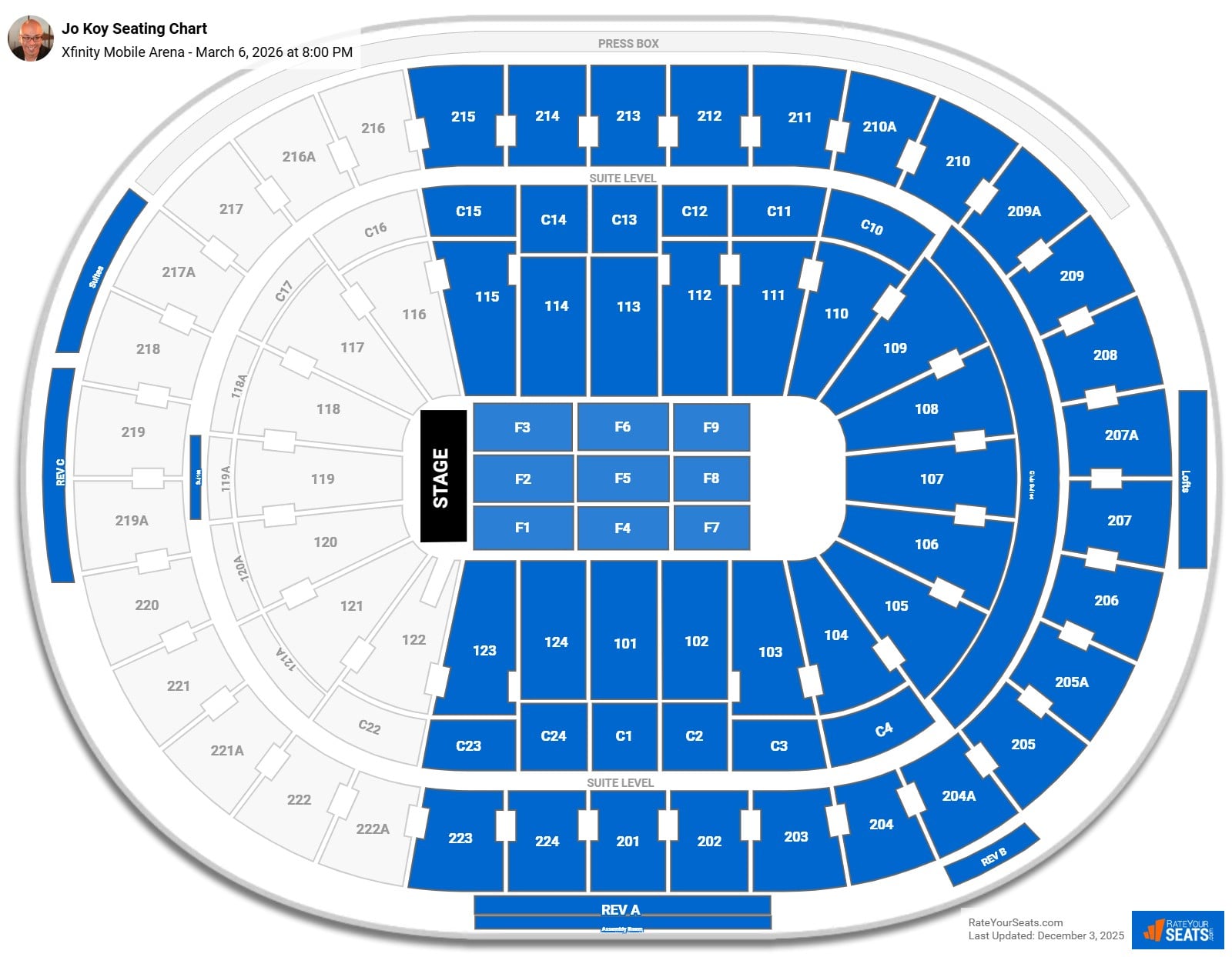 Jo Koy seating chart Xfinity Mobile Arena