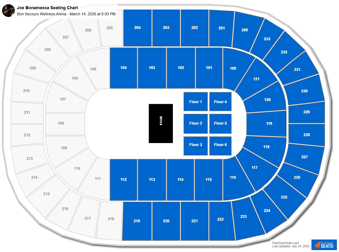 Joe Bonamassa seating chart Bon Secours Wellness Arena