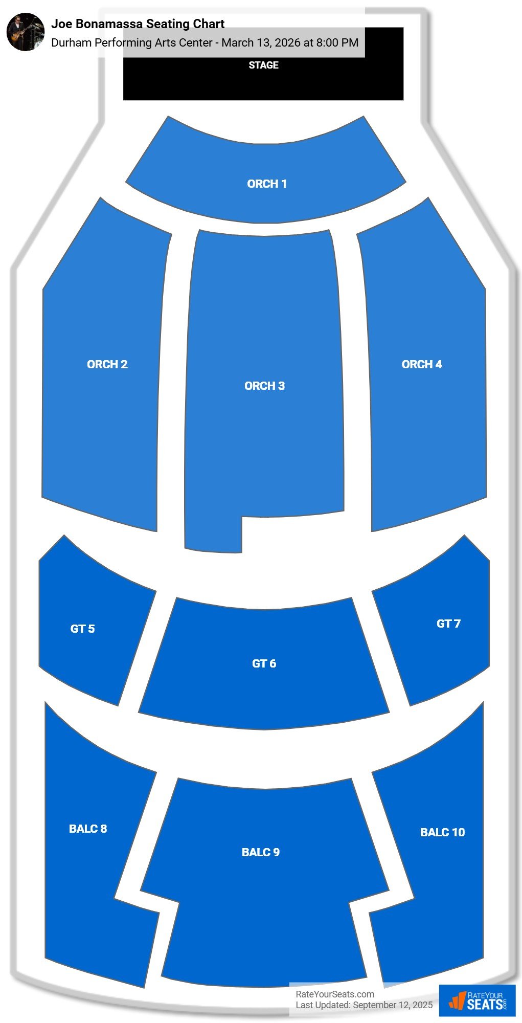 Joe Bonamassa seating chart Durham Performing Arts Center