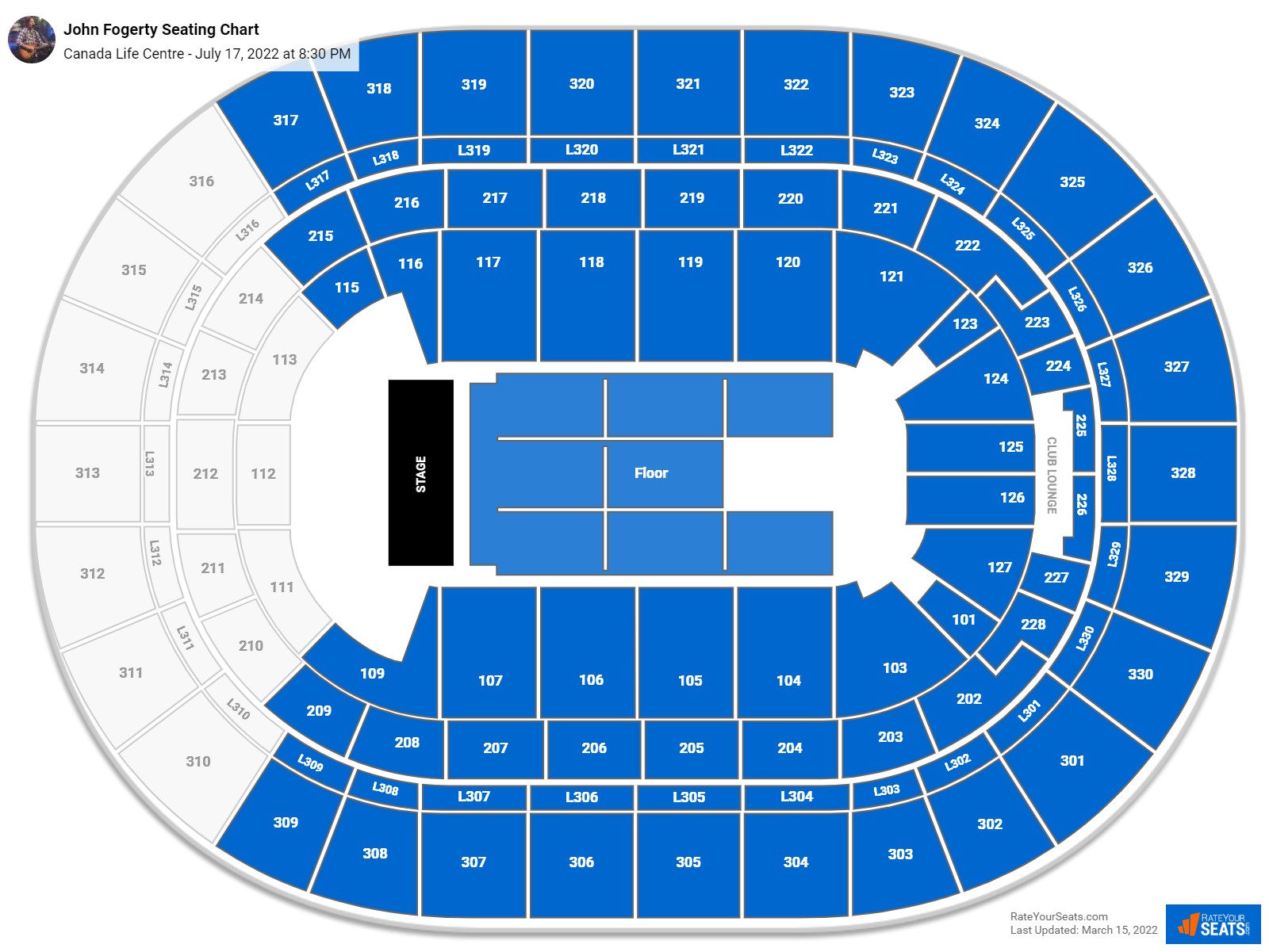 John Fogerty seating chart Canada Life Centre