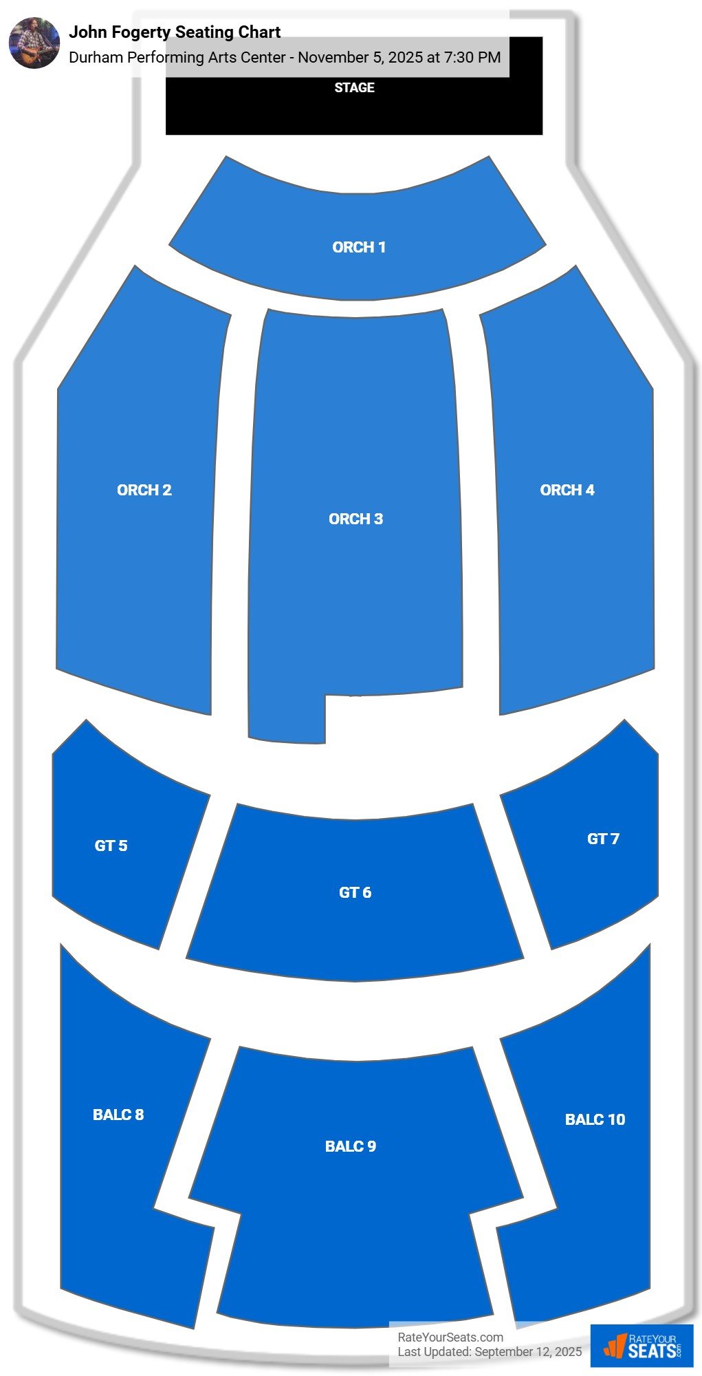 John Fogerty seating chart Durham Performing Arts Center