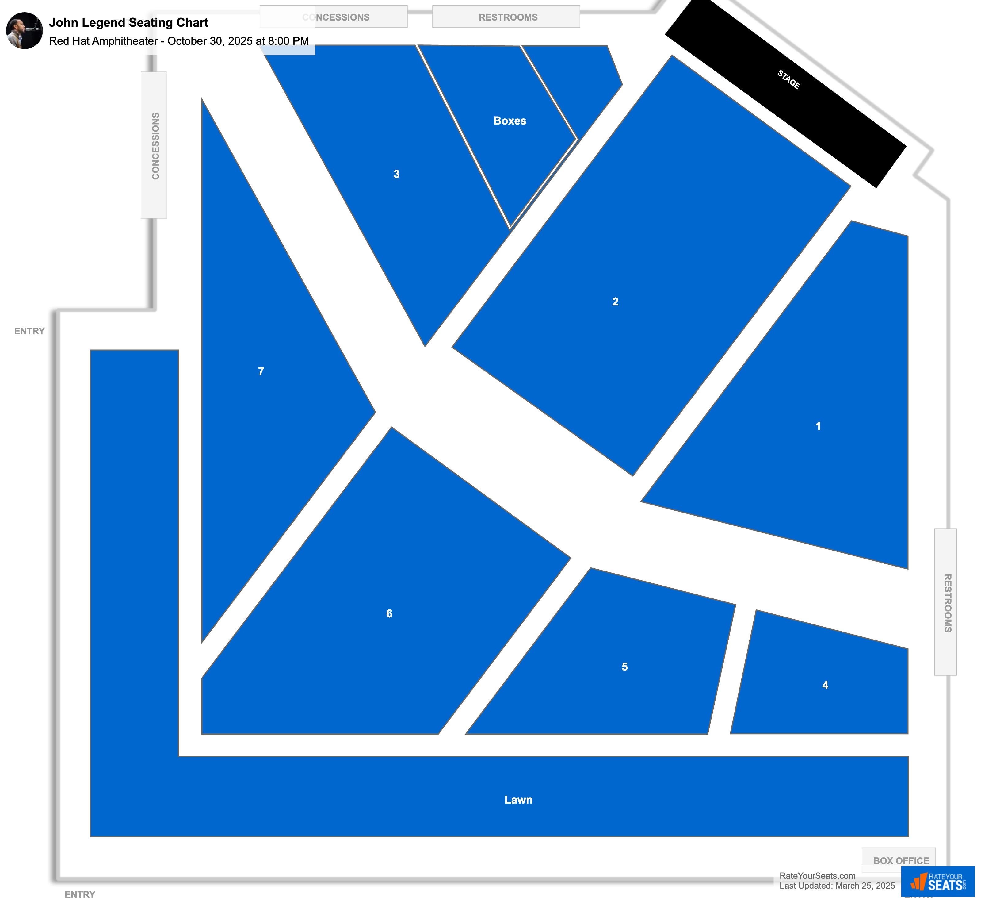 John Legend seating chart Red Hat Amphitheater