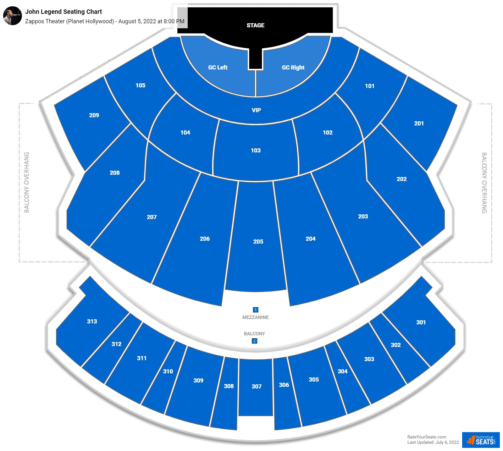 John Legend seating chart Zappos Theater (Planet Hollywood)
