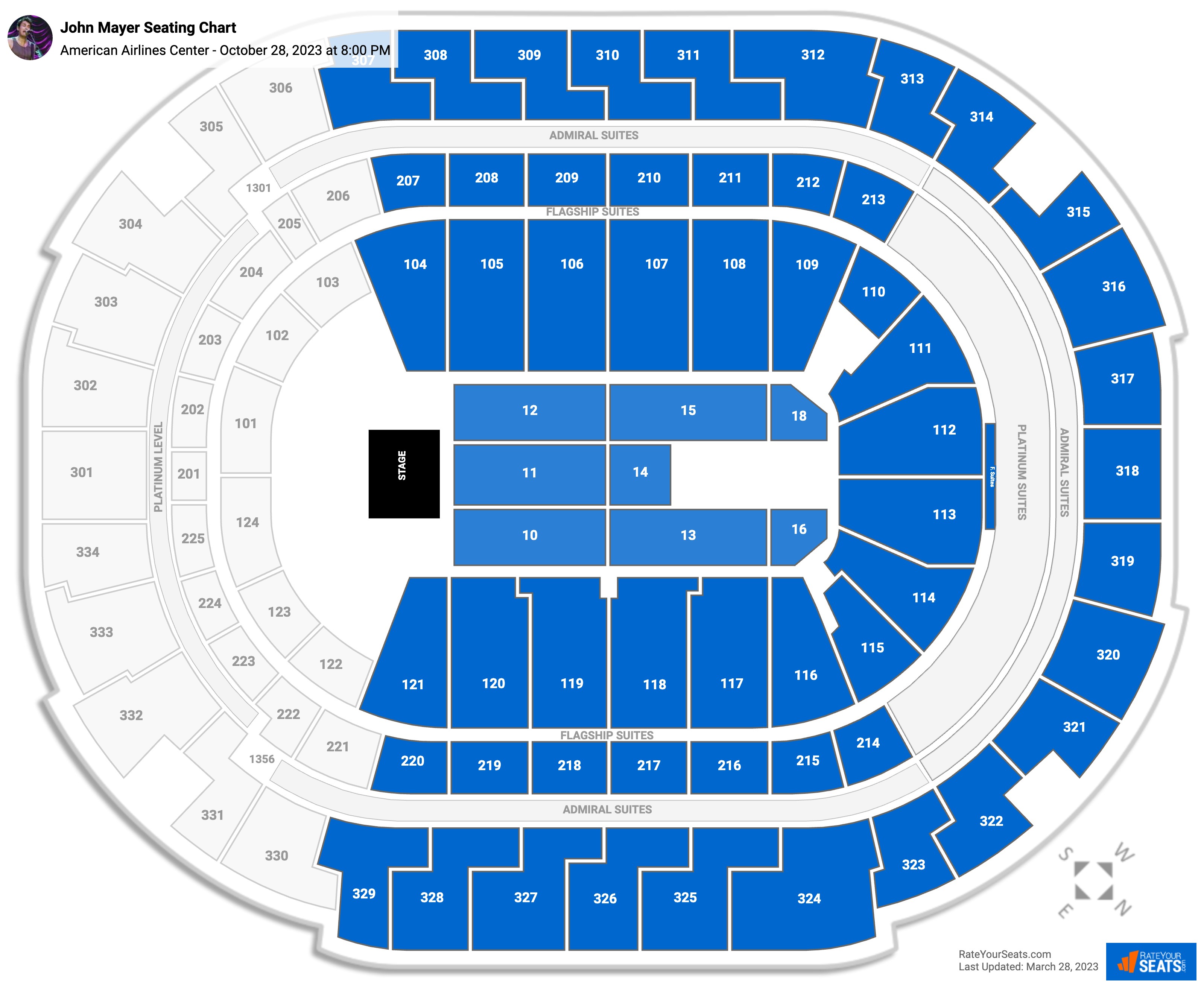 John Mayer seating chart American Airlines Center
