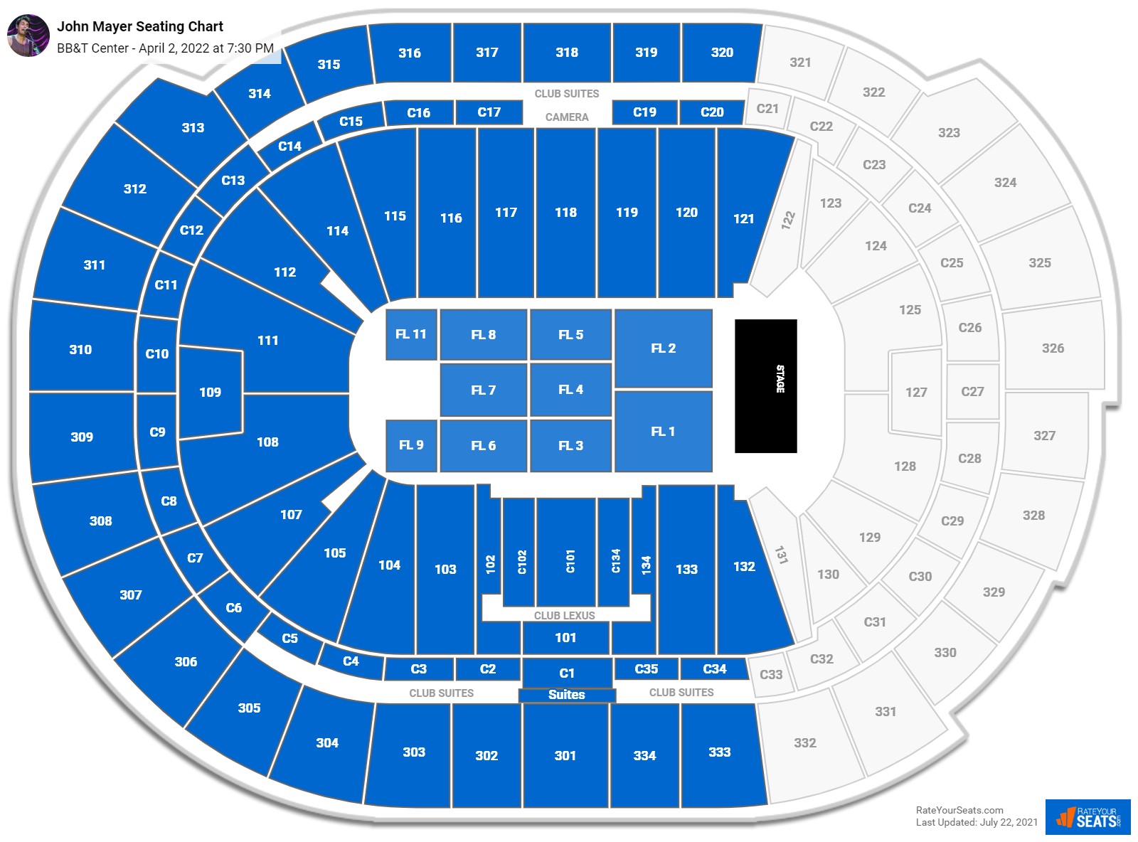 John Mayer seating chart FLA Live Arena