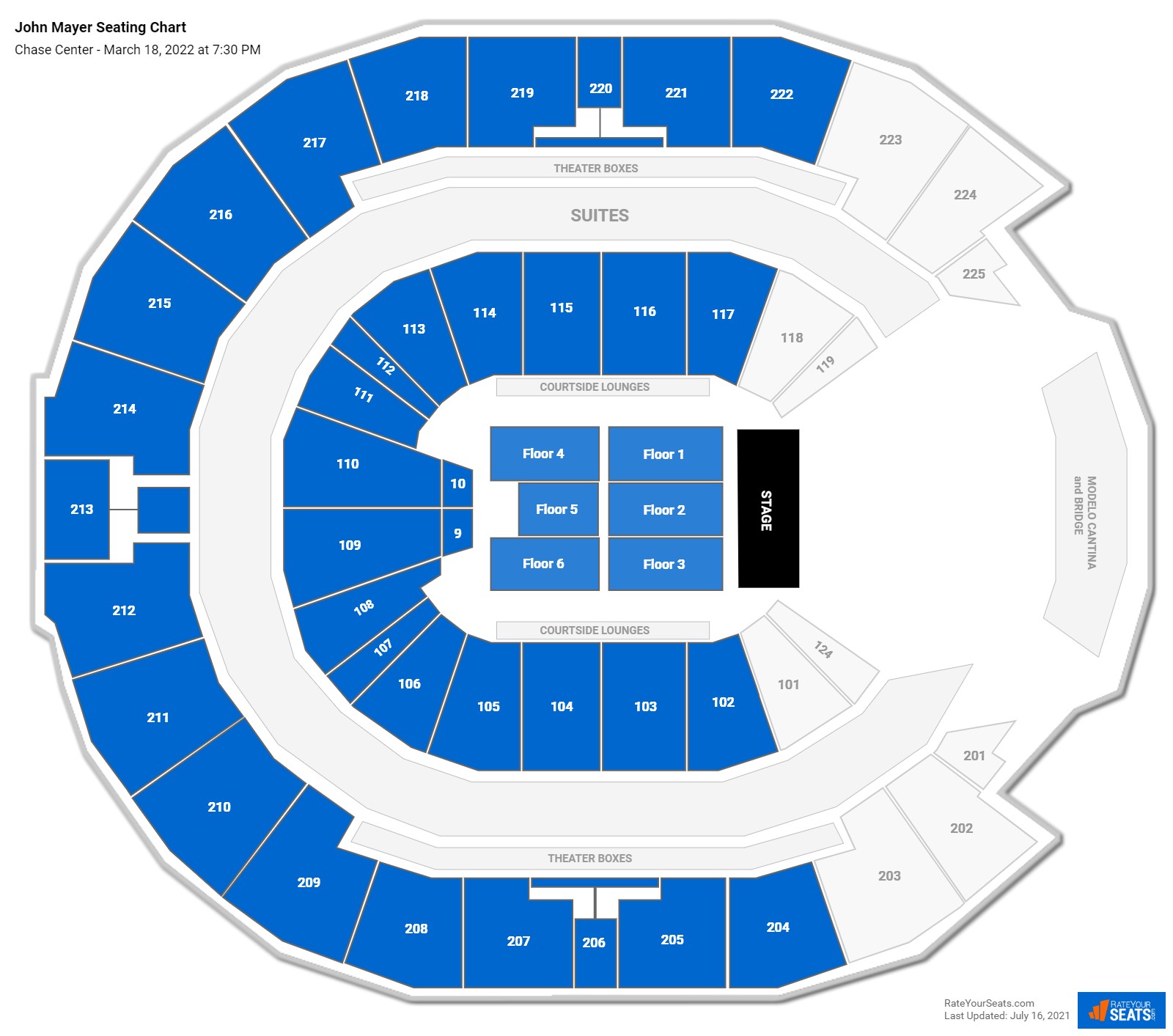 John Mayer seating chart Chase Center