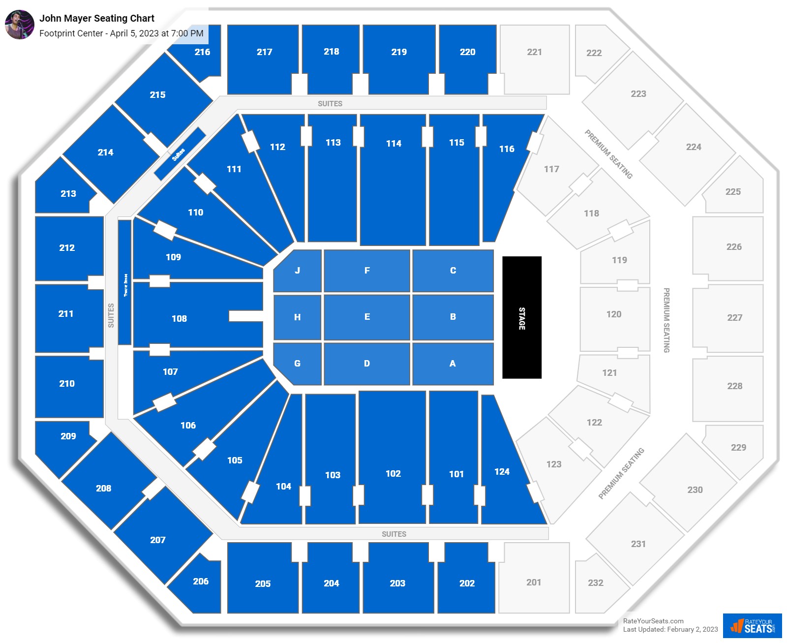 John Mayer seating chart Footprint Center