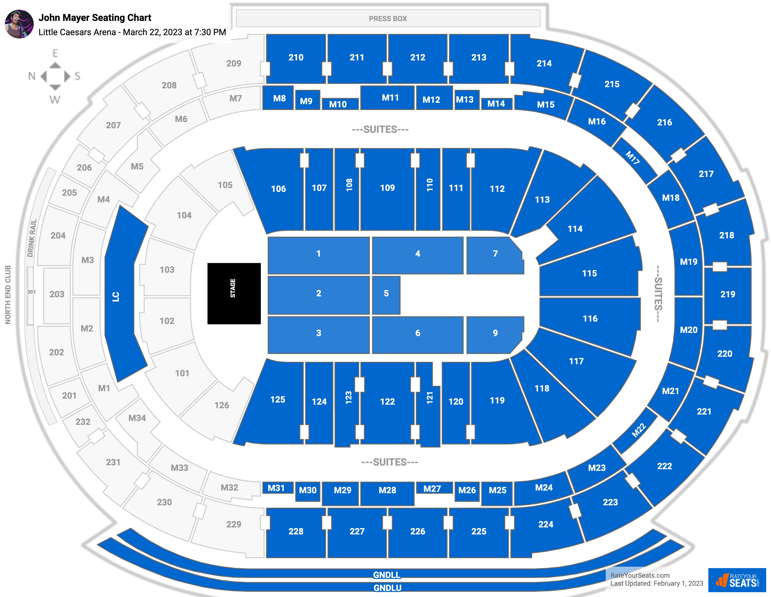 John Mayer seating chart Little Caesars Arena