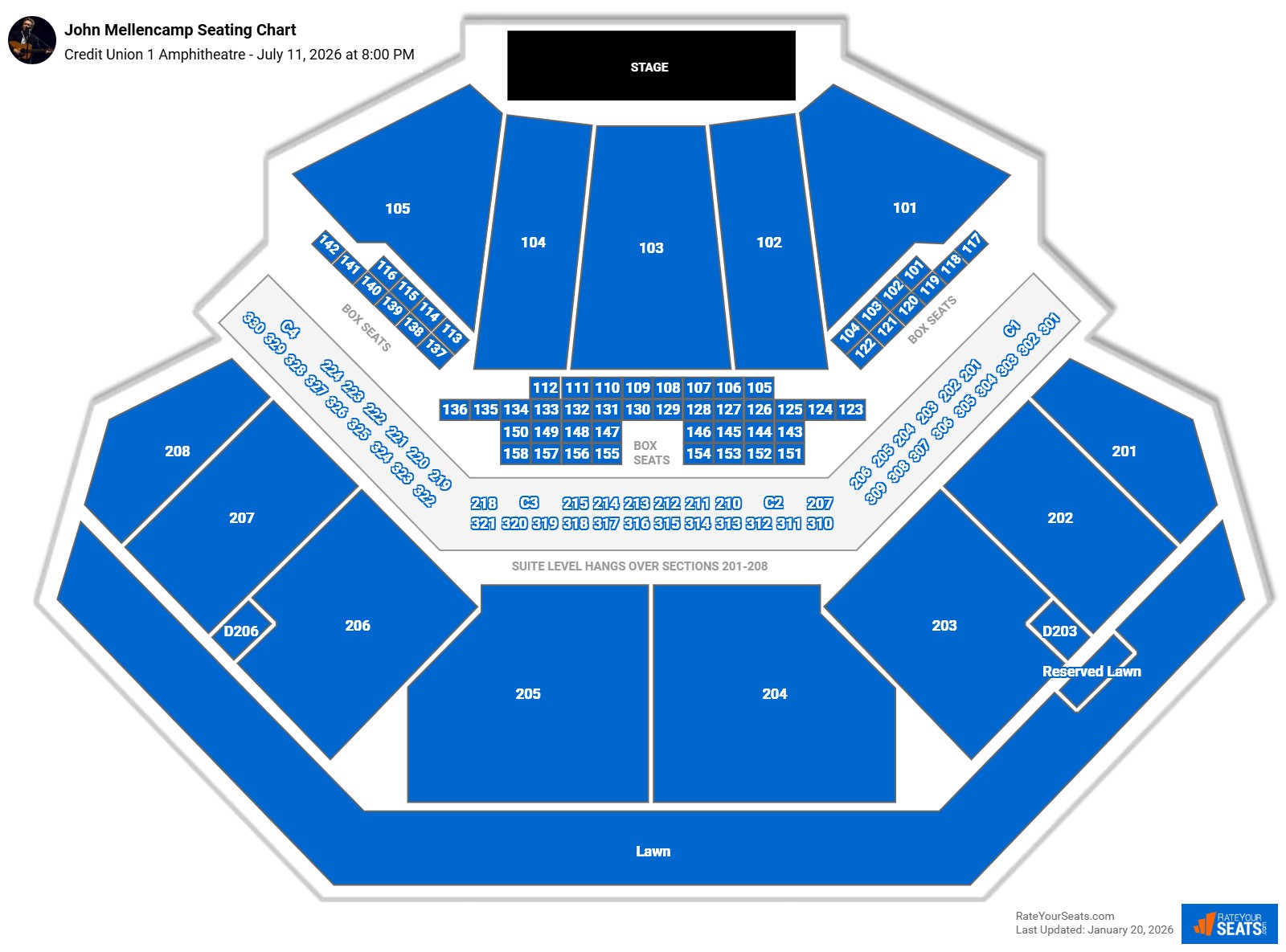 John Mellencamp seating chart Credit Union 1 Amphitheatre
