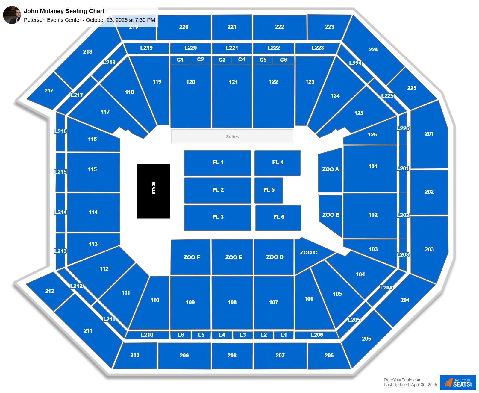 John Mulaney seating chart Petersen Events Center