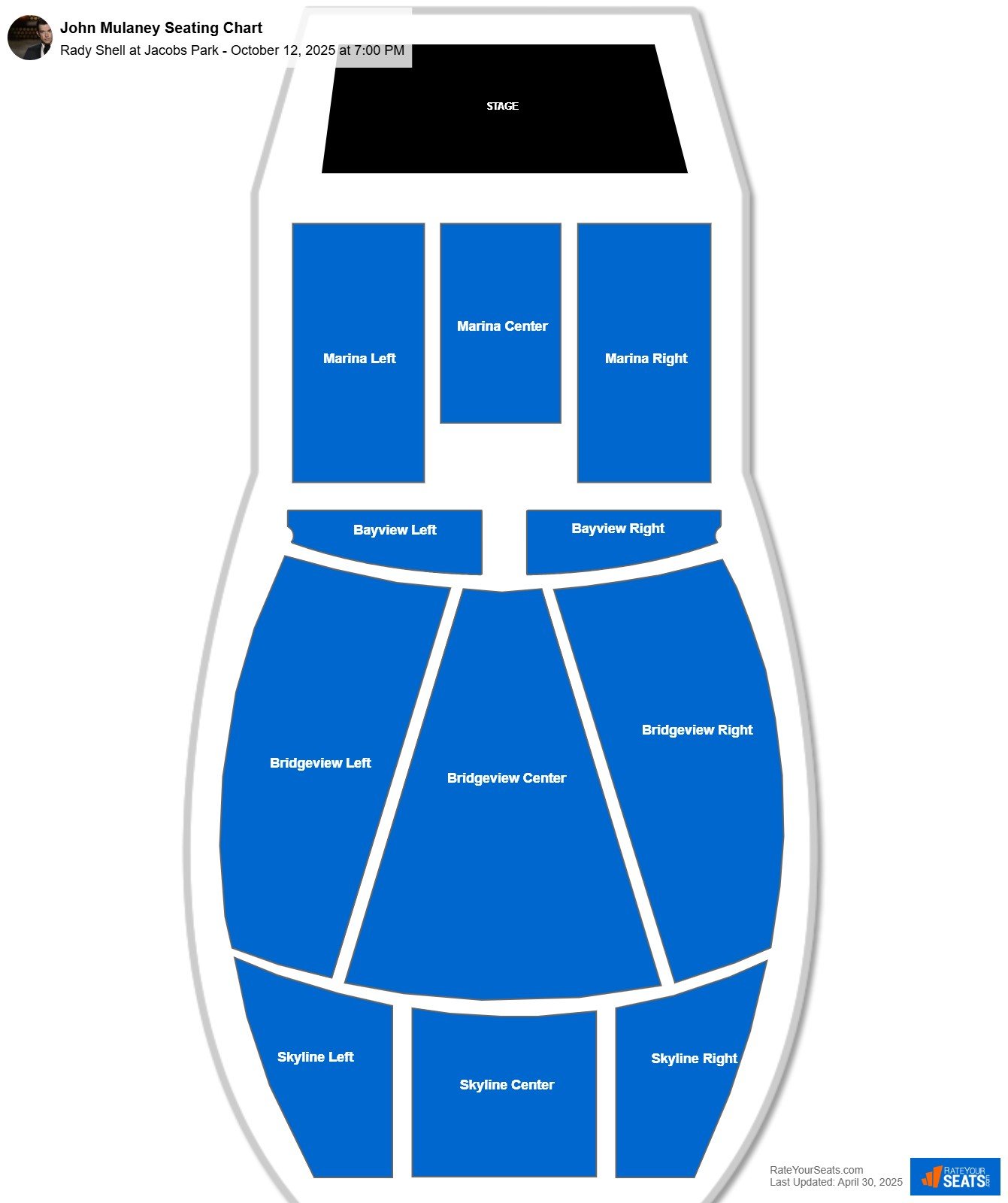 John Mulaney seating chart Rady Shell at Jacobs Park