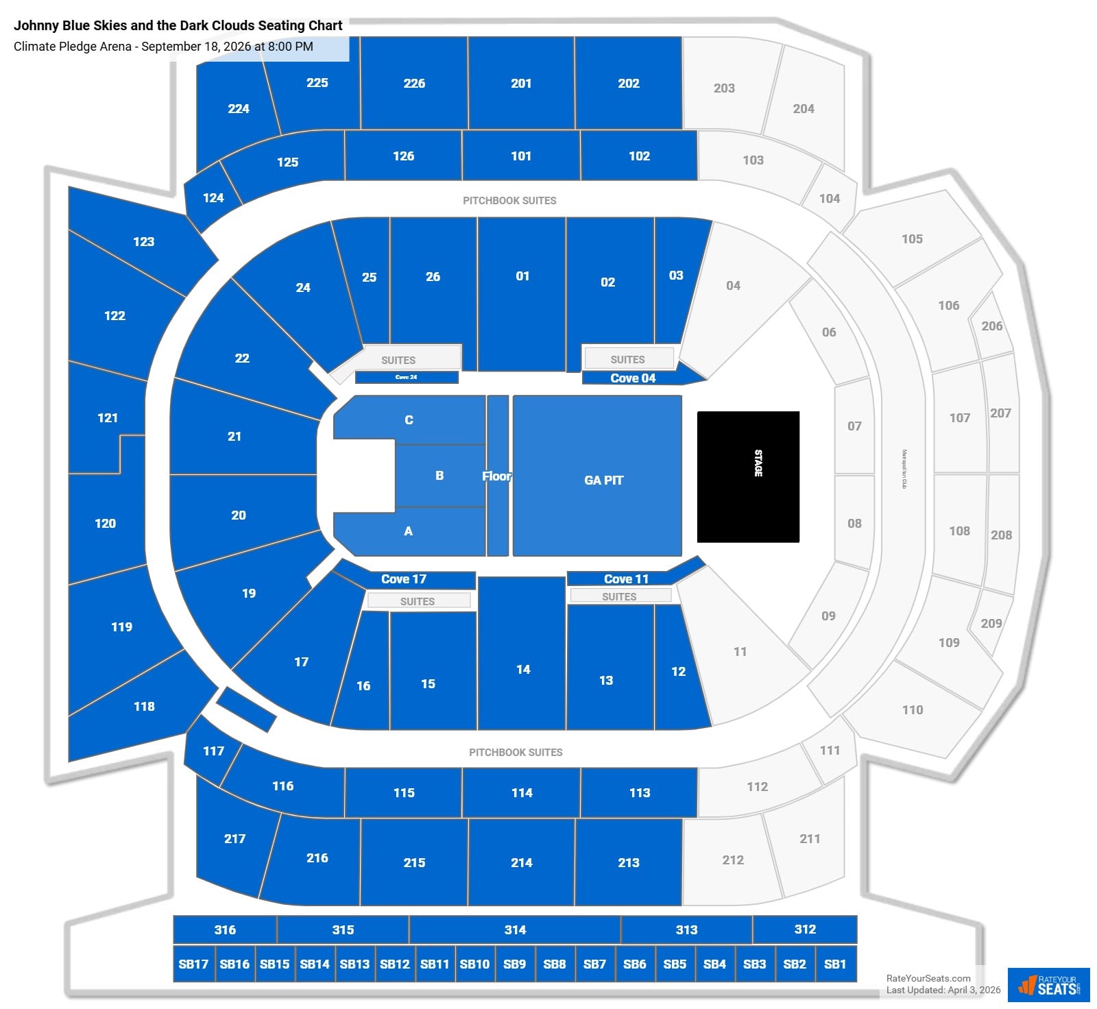 Johnny Blue Skies and the Dark Clouds seating chart Climate Pledge Arena