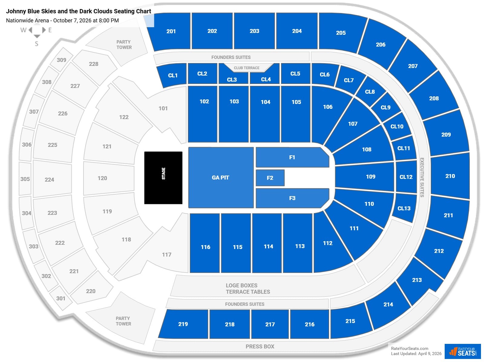 Johnny Blue Skies and the Dark Clouds seating chart Nationwide Arena