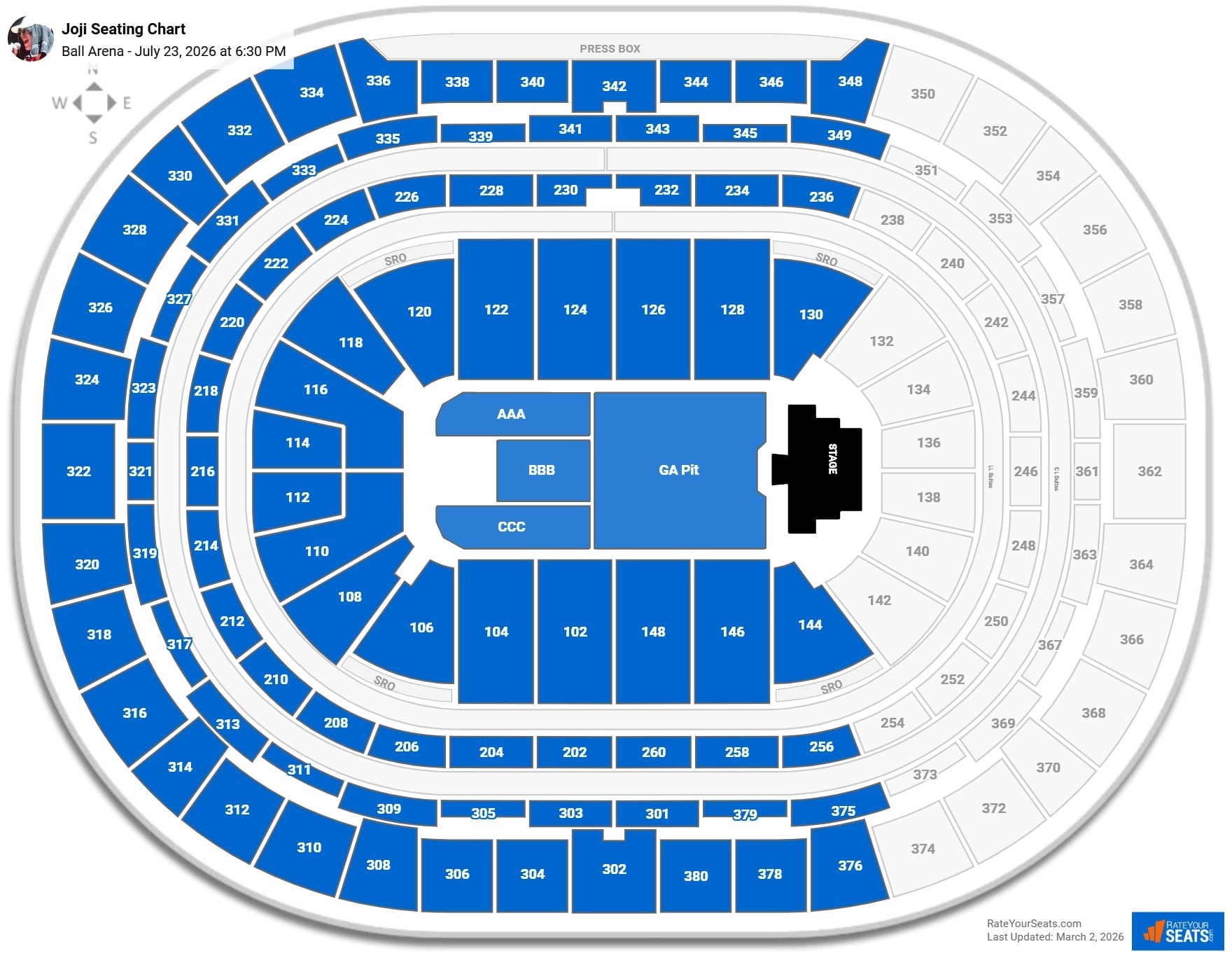 Joji seating chart Ball Arena