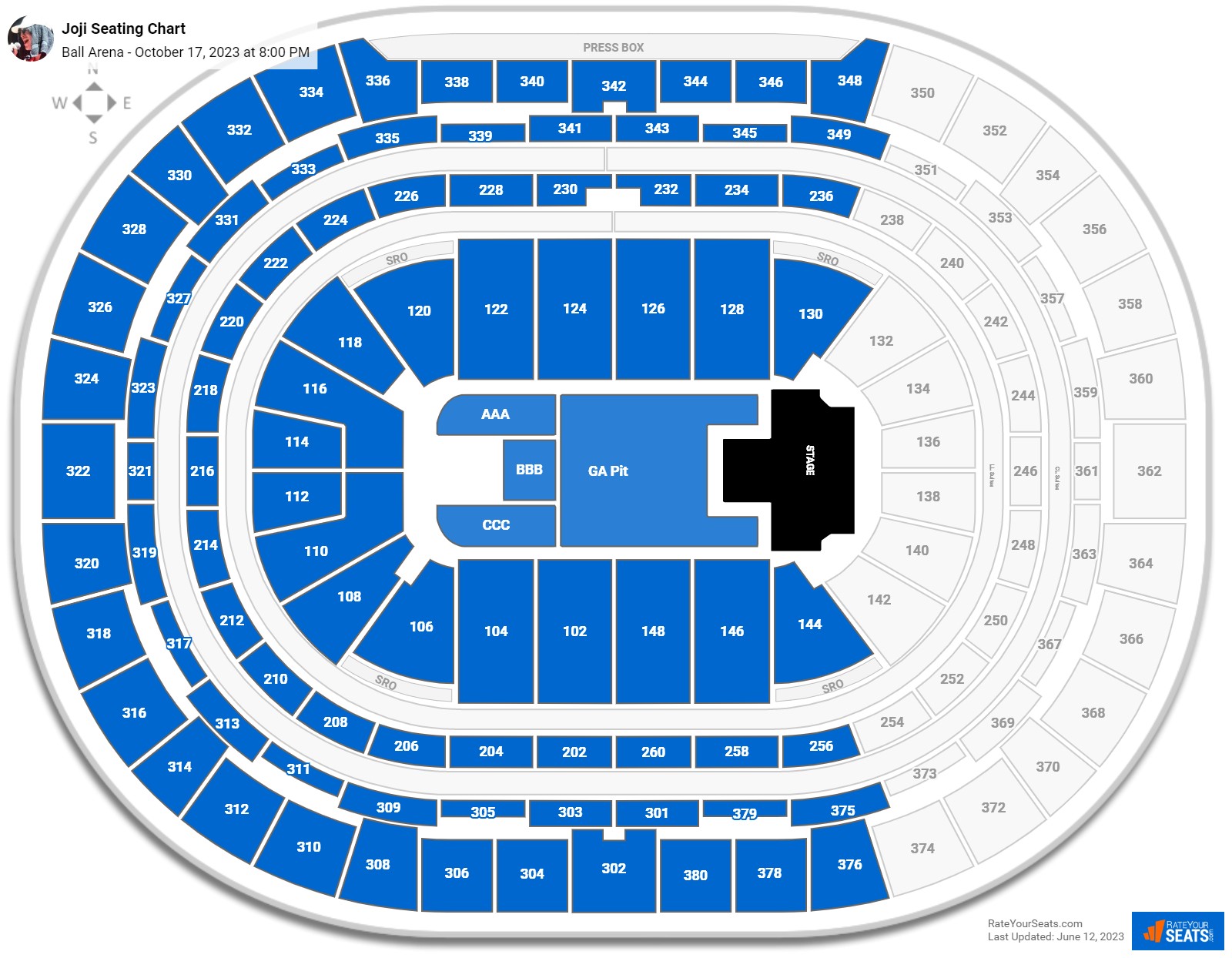 Joji seating chart Ball Arena