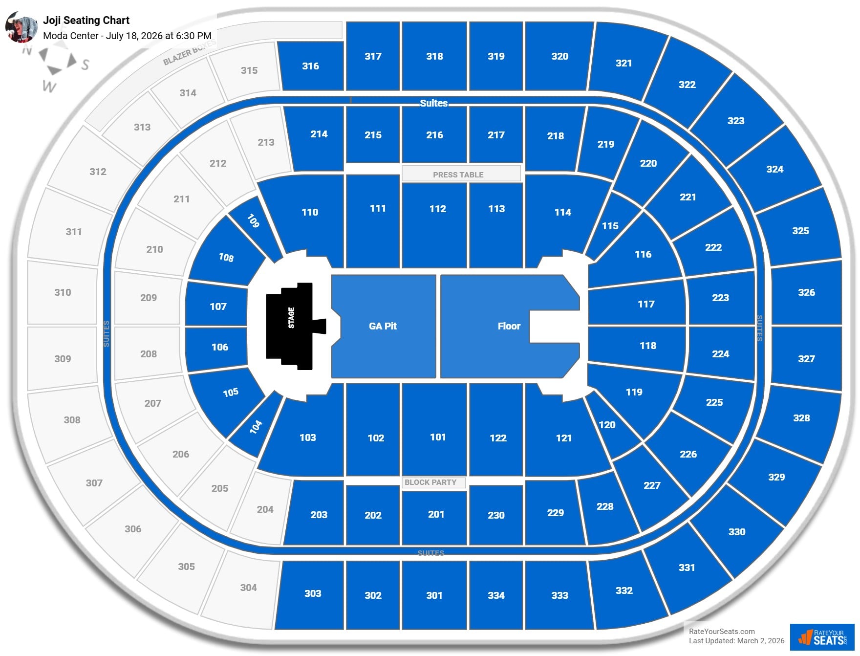 Joji seating chart Moda Center