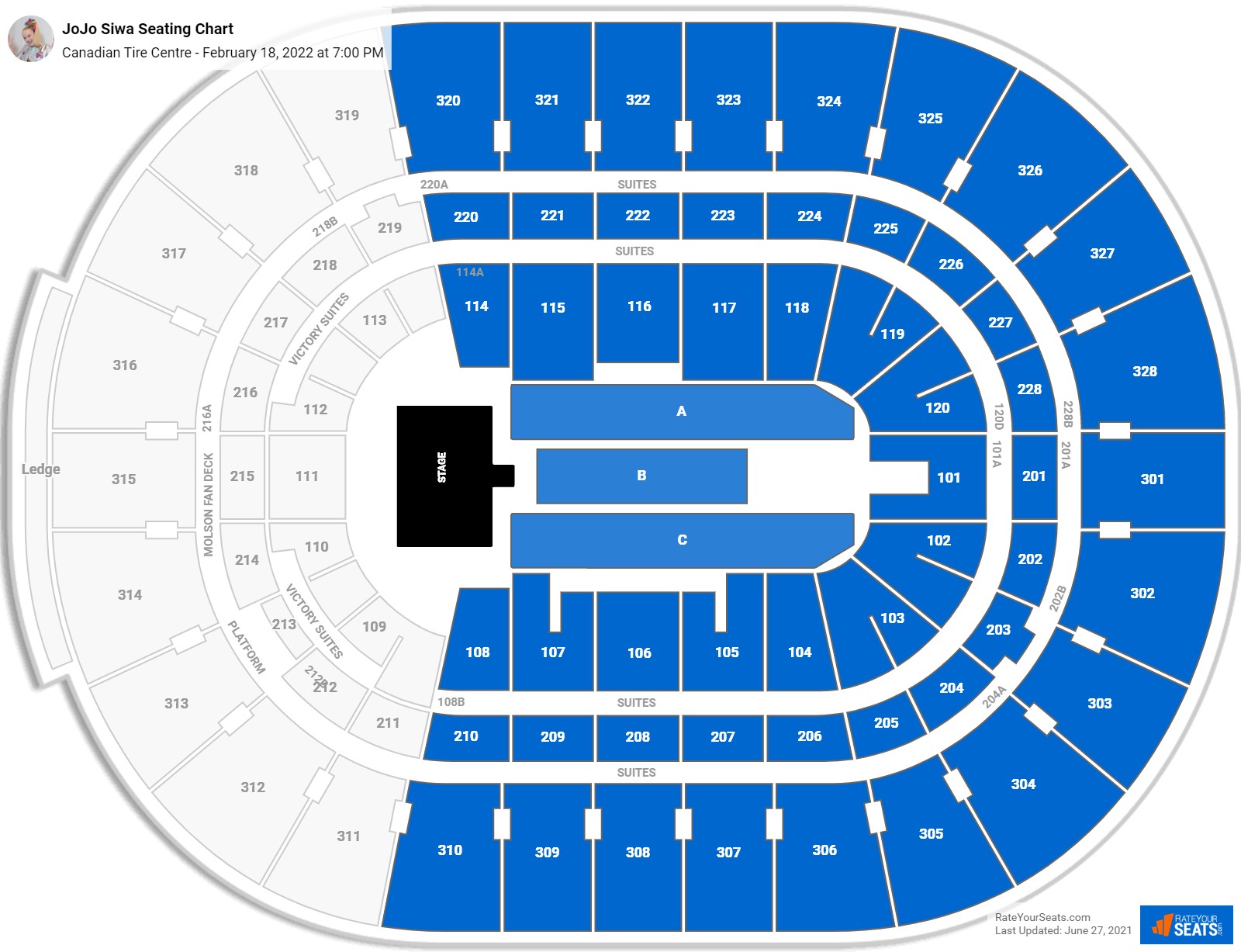 JoJo Siwa seating chart Canadian Tire Centre