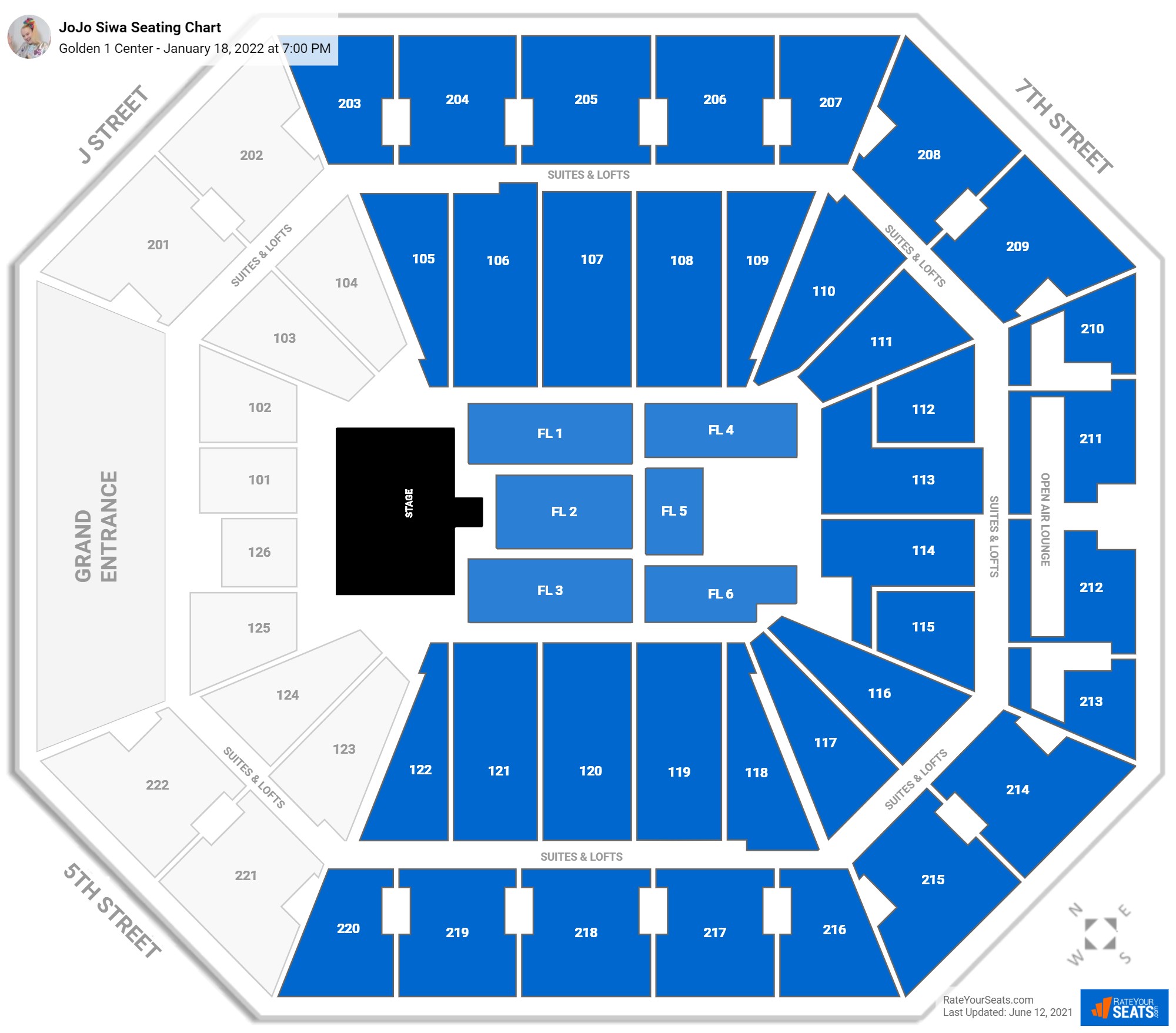 JoJo Siwa seating chart Golden 1 Center