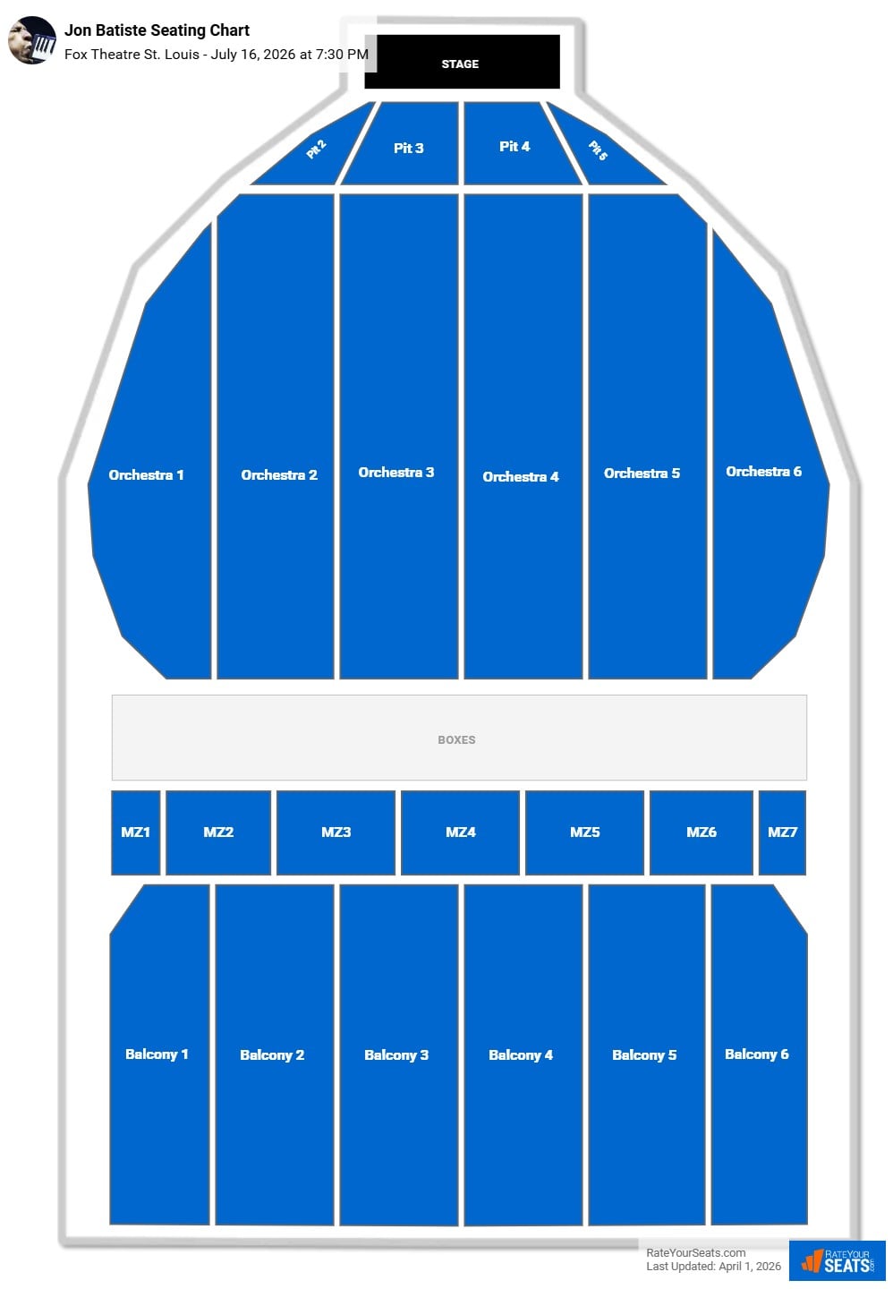 Jon Batiste seating chart Fox Theatre St. Louis