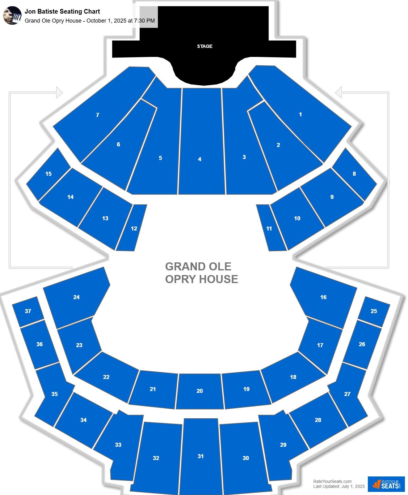 Jon Batiste seating chart Grand Ole Opry House