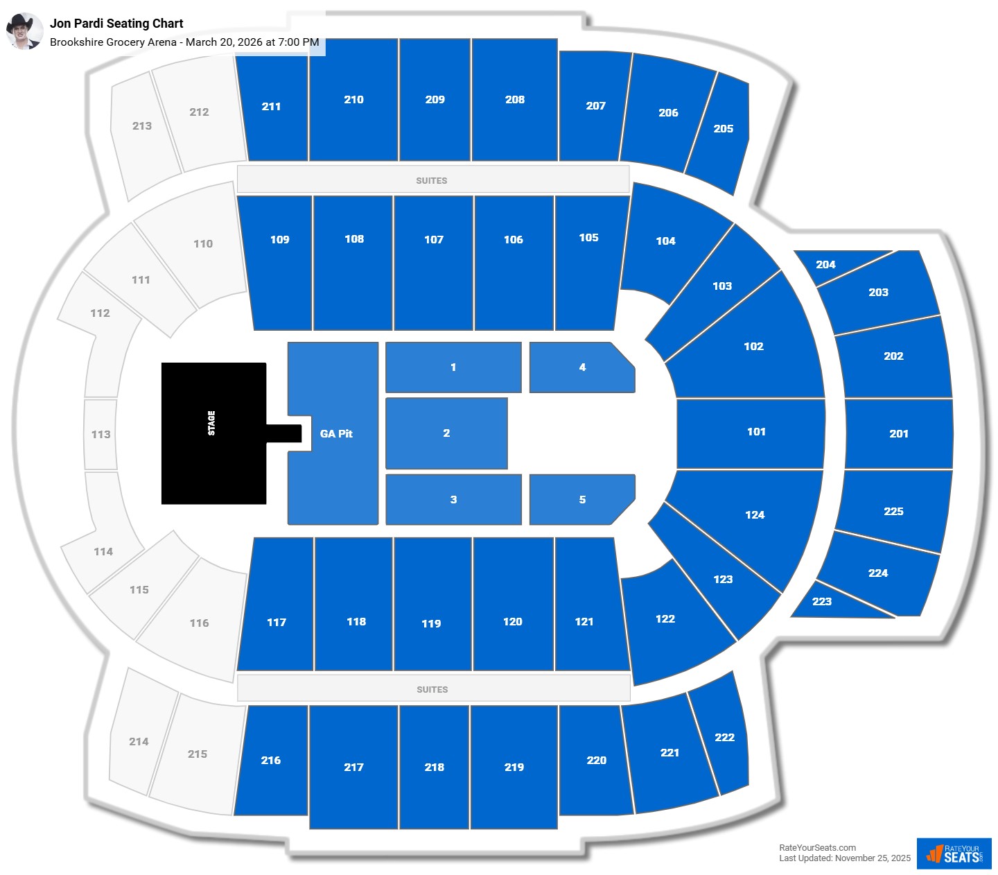 Jon Pardi seating chart Brookshire Grocery Arena