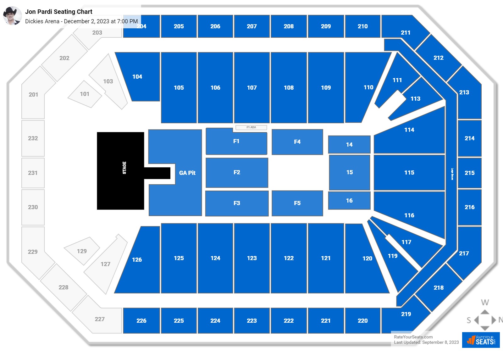 Jon Pardi seating chart Dickies Arena