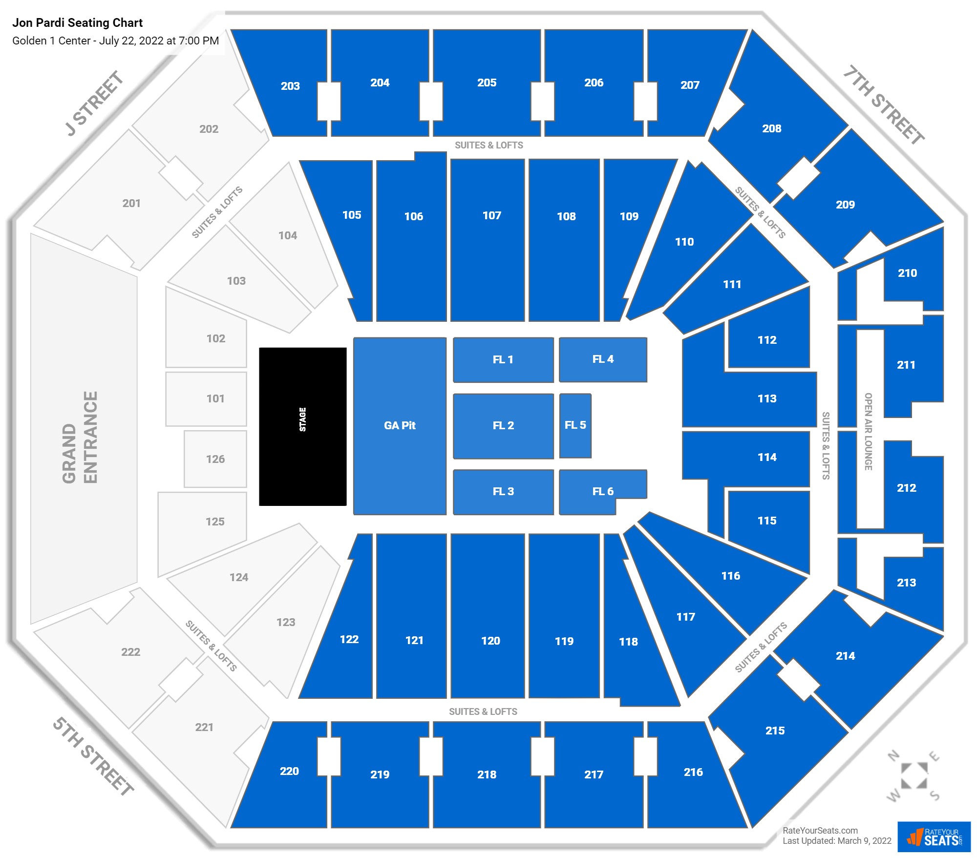Jon Pardi seating chart Golden 1 Center