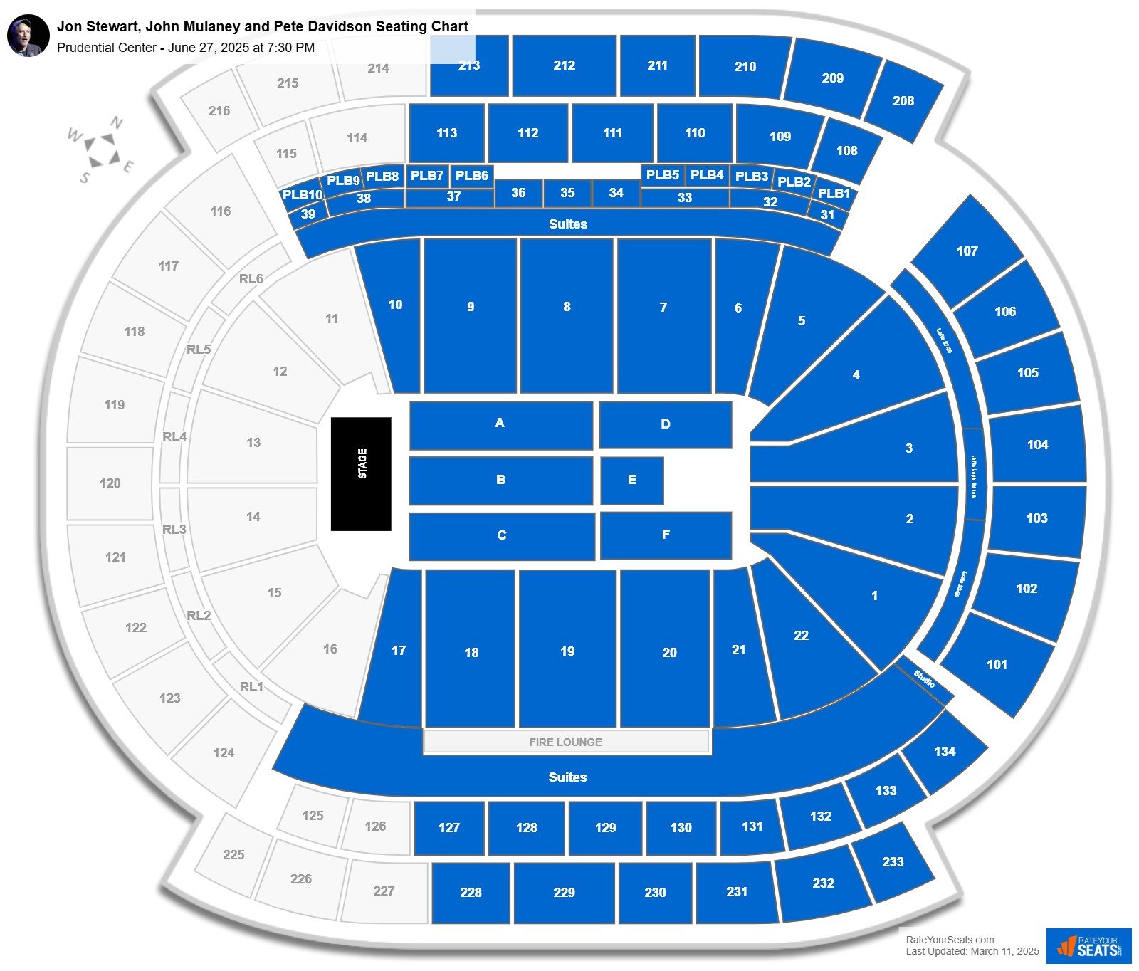 Jon Stewart, John Mulaney and Pete Davidson seating chart Prudential Center
