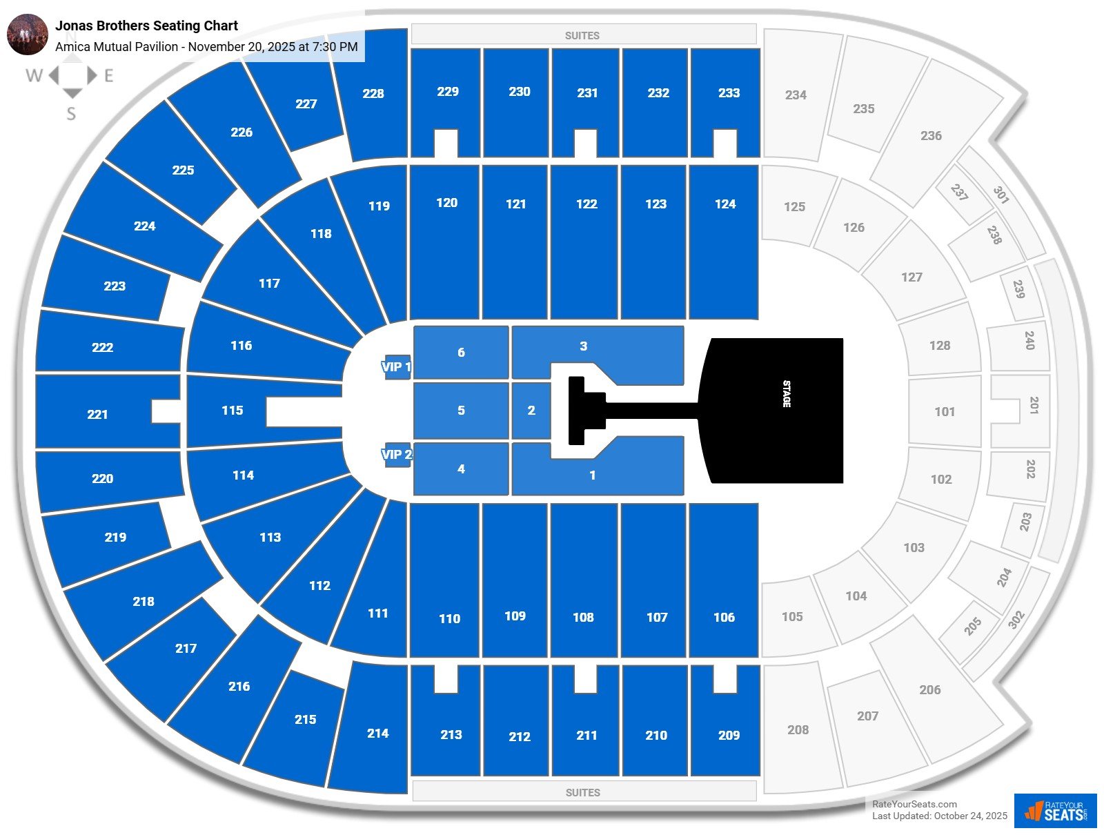 Jonas Brothers seating chart Amica Mutual Pavilion