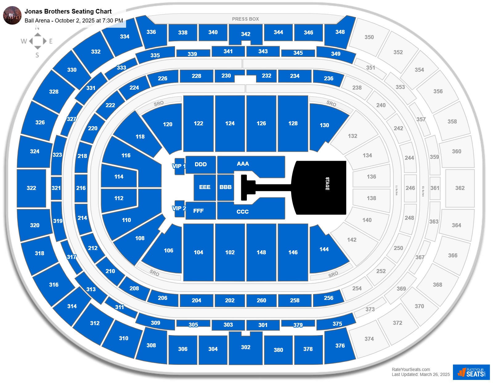 Jonas Brothers seating chart Ball Arena
