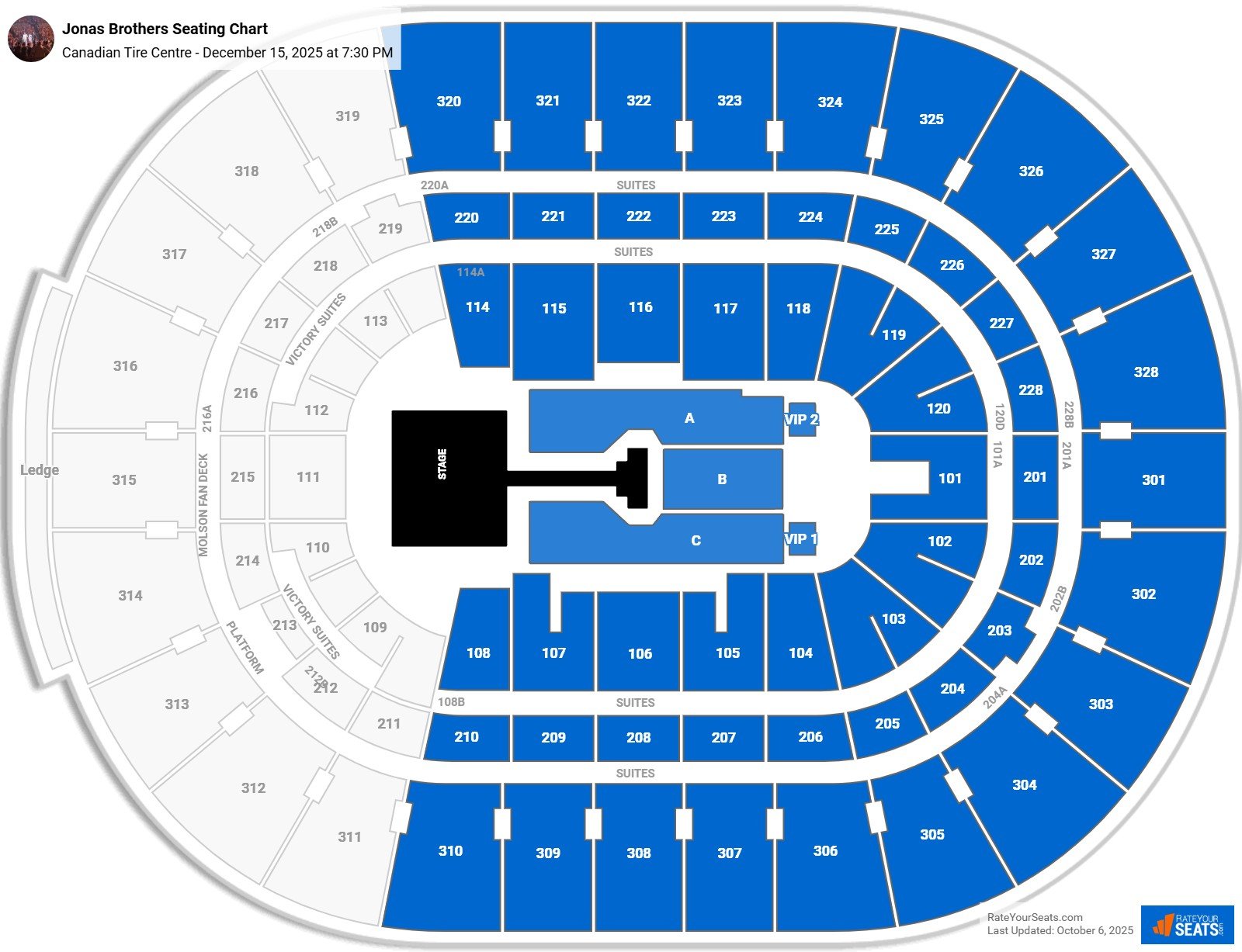 Jonas Brothers seating chart Canadian Tire Centre