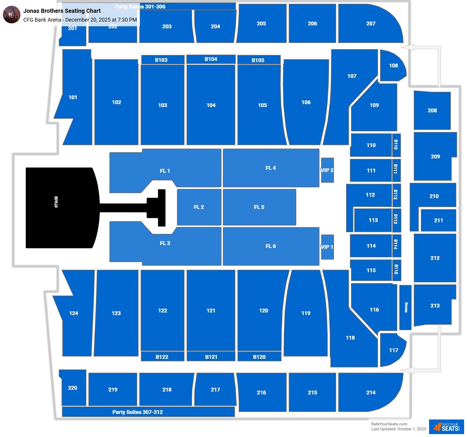 Jonas Brothers seating chart CFG Bank Arena