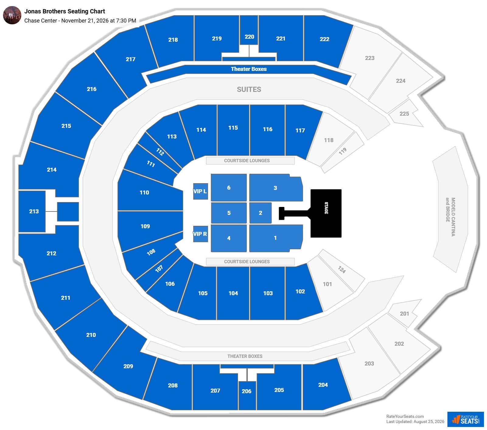 Jonas Brothers Seating Chart at Chase Center