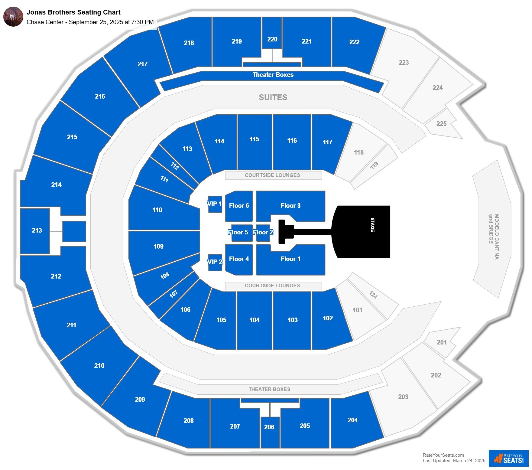 Jonas Brothers seating chart Chase Center