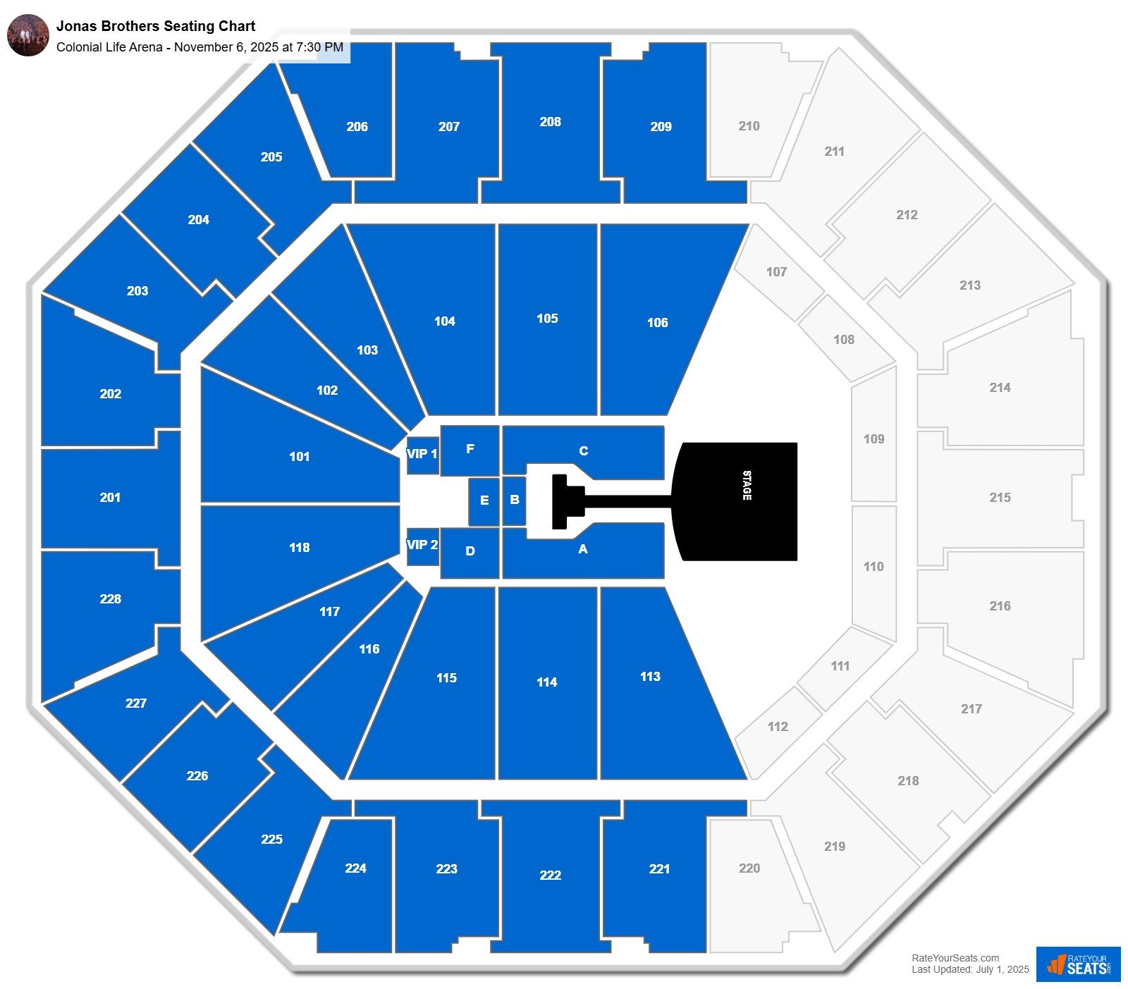Jonas Brothers seating chart Colonial Life Arena