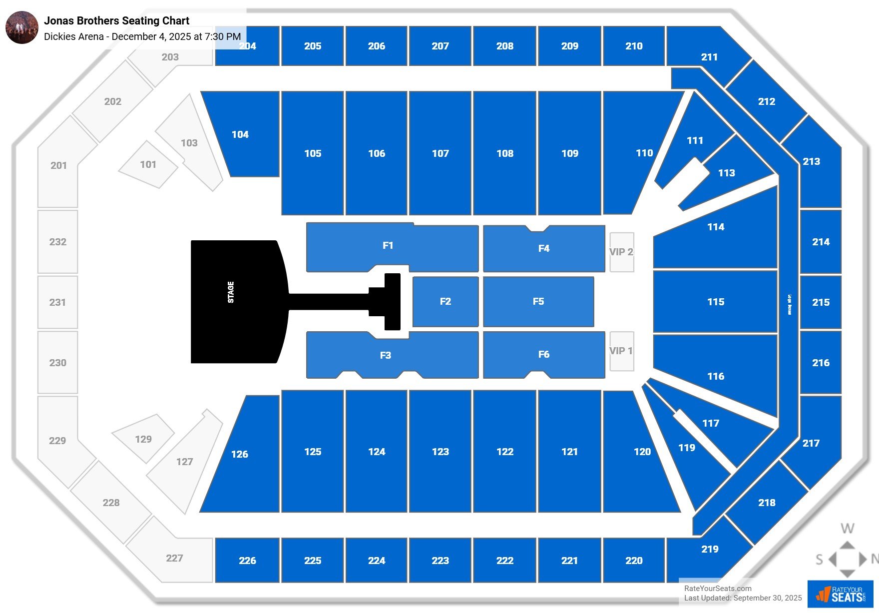 Jonas Brothers seating chart Dickies Arena