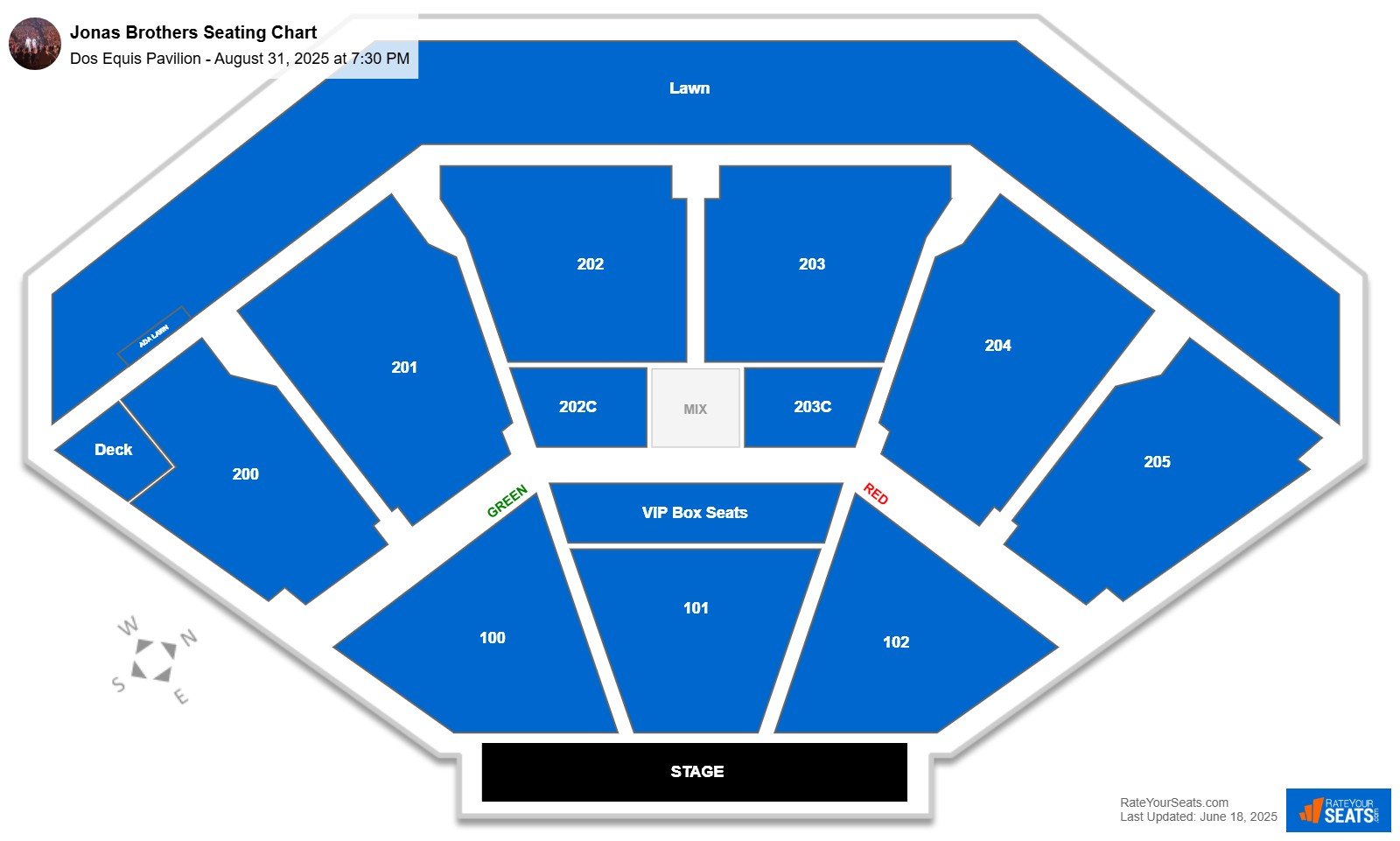 Jonas Brothers seating chart Dos Equis Pavilion