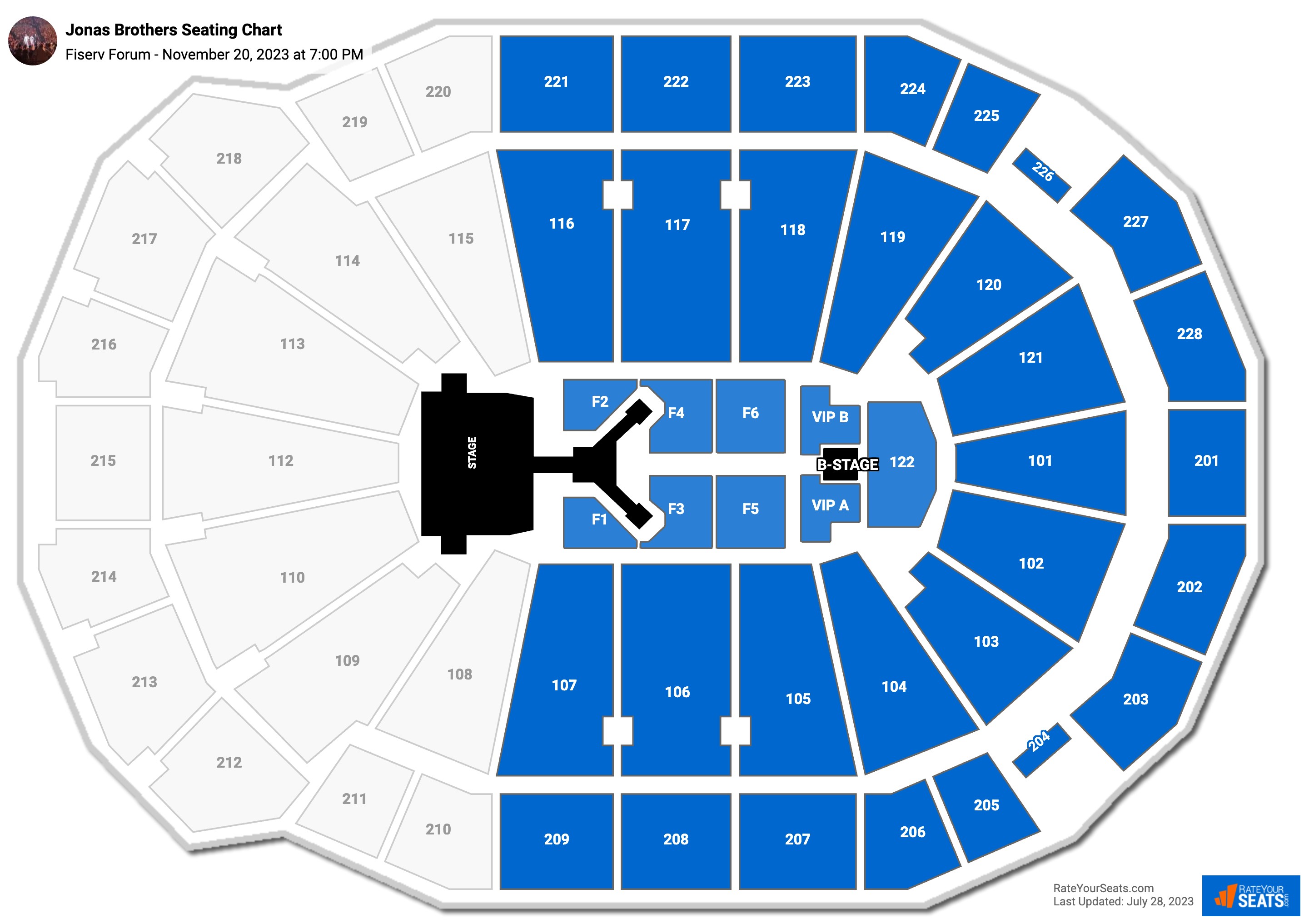 Jonas Brothers seating chart Fiserv Forum