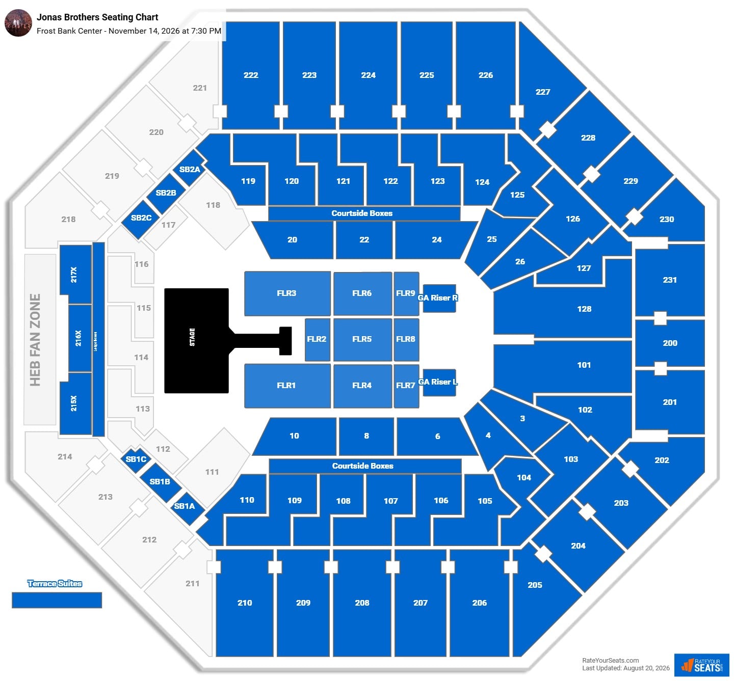 Jonas Brothers Seating Chart at Frost Bank Center