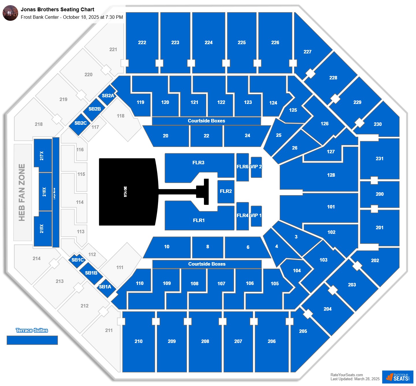 Jonas Brothers seating chart Frost Bank Center