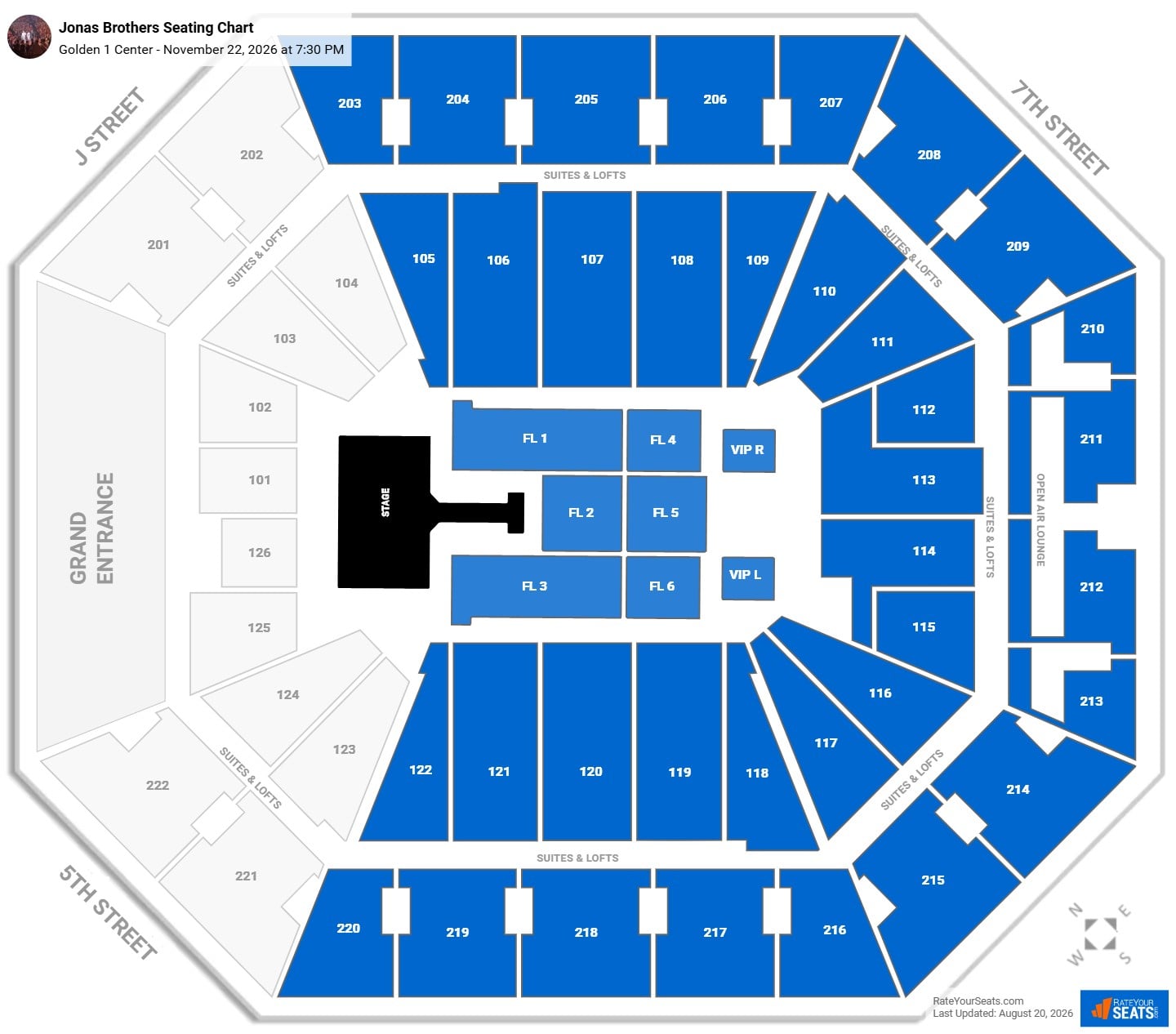 Jonas Brothers Seating Chart at Golden 1 Center