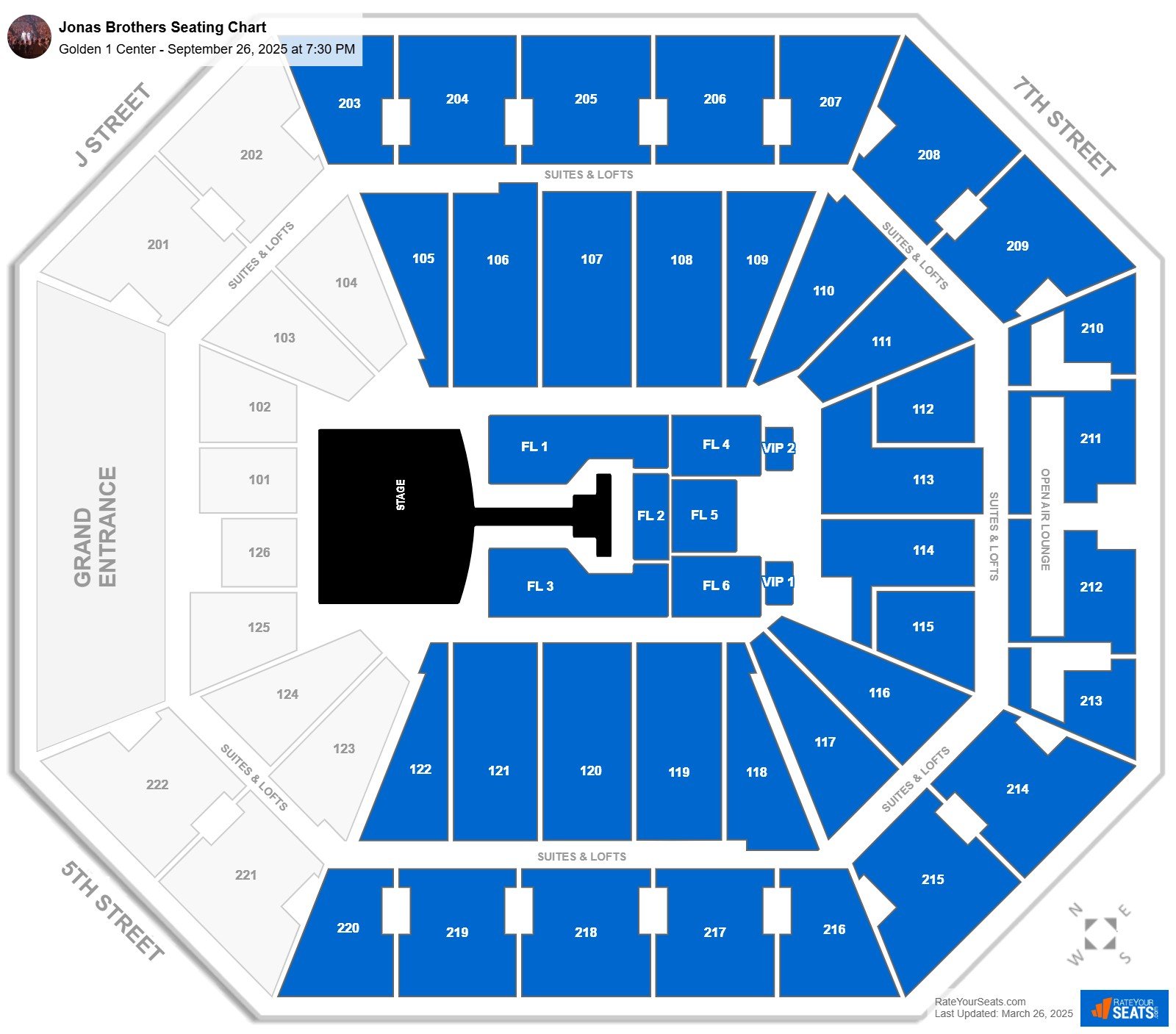 Jonas Brothers seating chart Golden 1 Center
