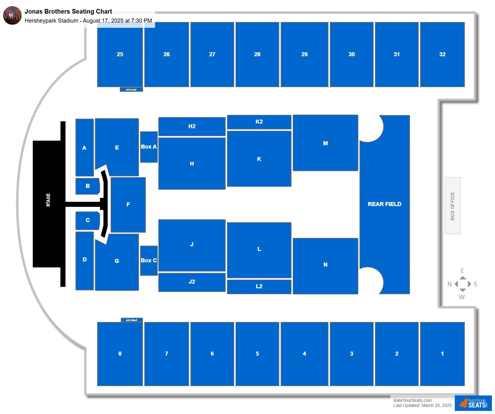 Jonas Brothers seating chart Hersheypark Stadium