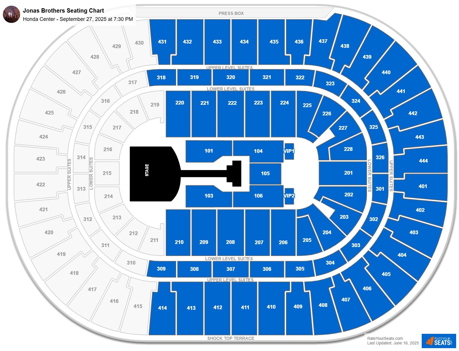 Jonas Brothers seating chart Honda Center