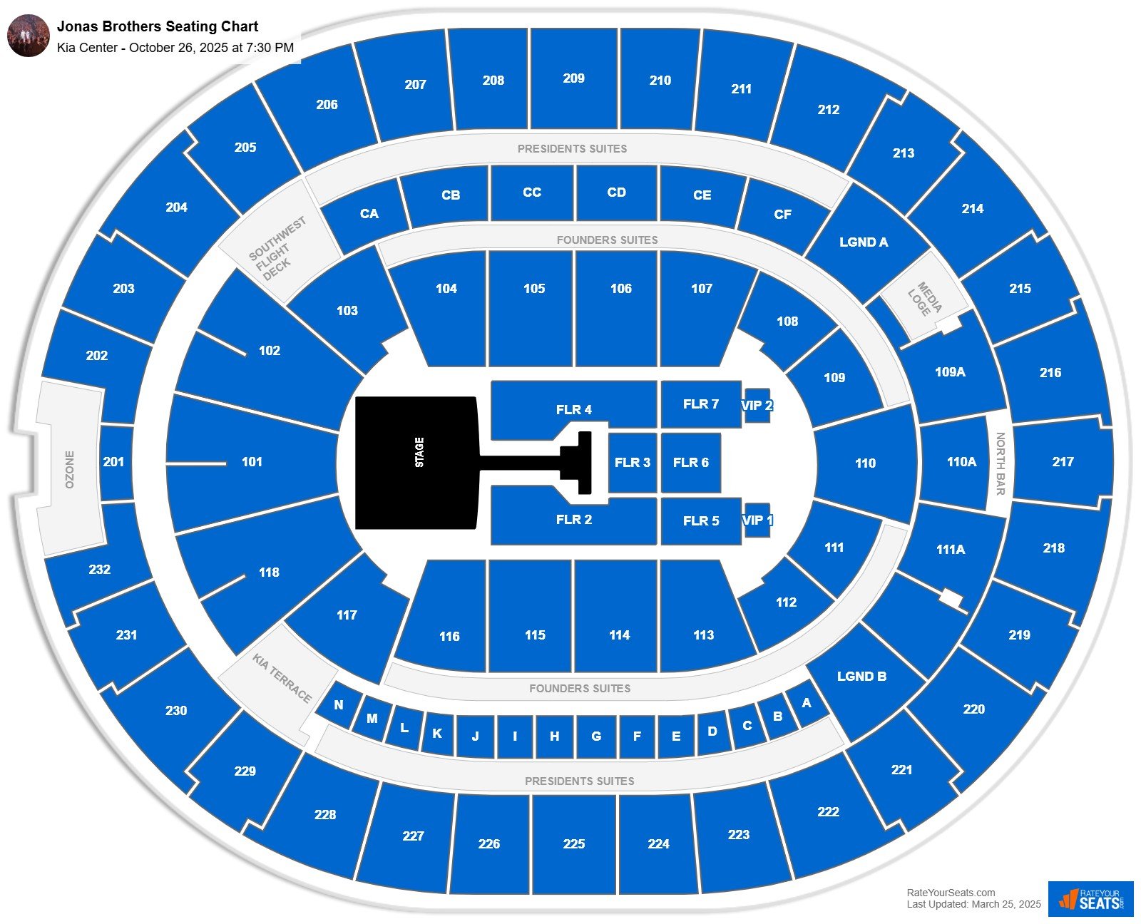 Jonas Brothers seating chart Kia Center