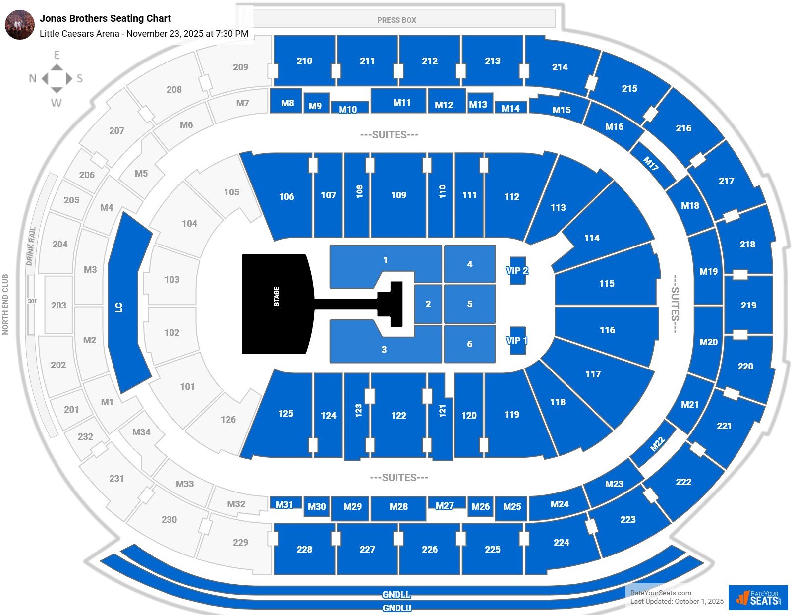 Jonas Brothers seating chart Little Caesars Arena