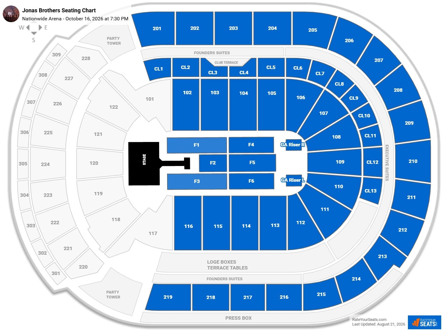 Jonas Brothers Seating Chart at Nationwide Arena